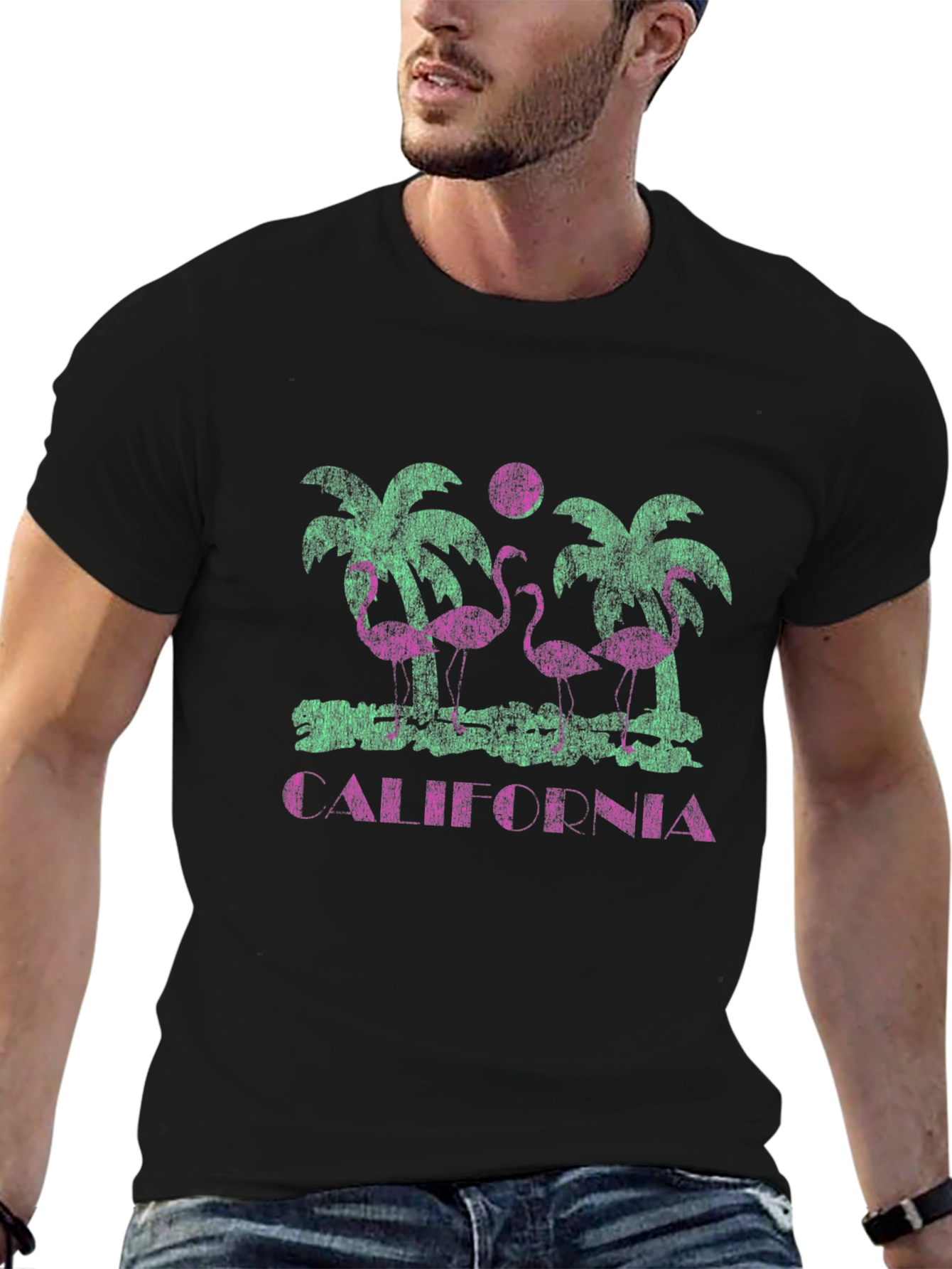 California Flamingo Palm Tree Graphic Tee