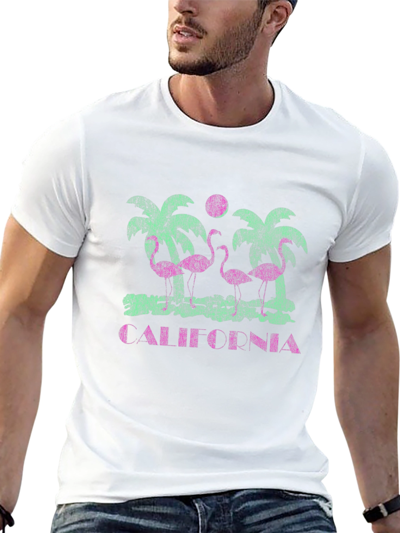 California Flamingo Palm Tree Graphic Tee
