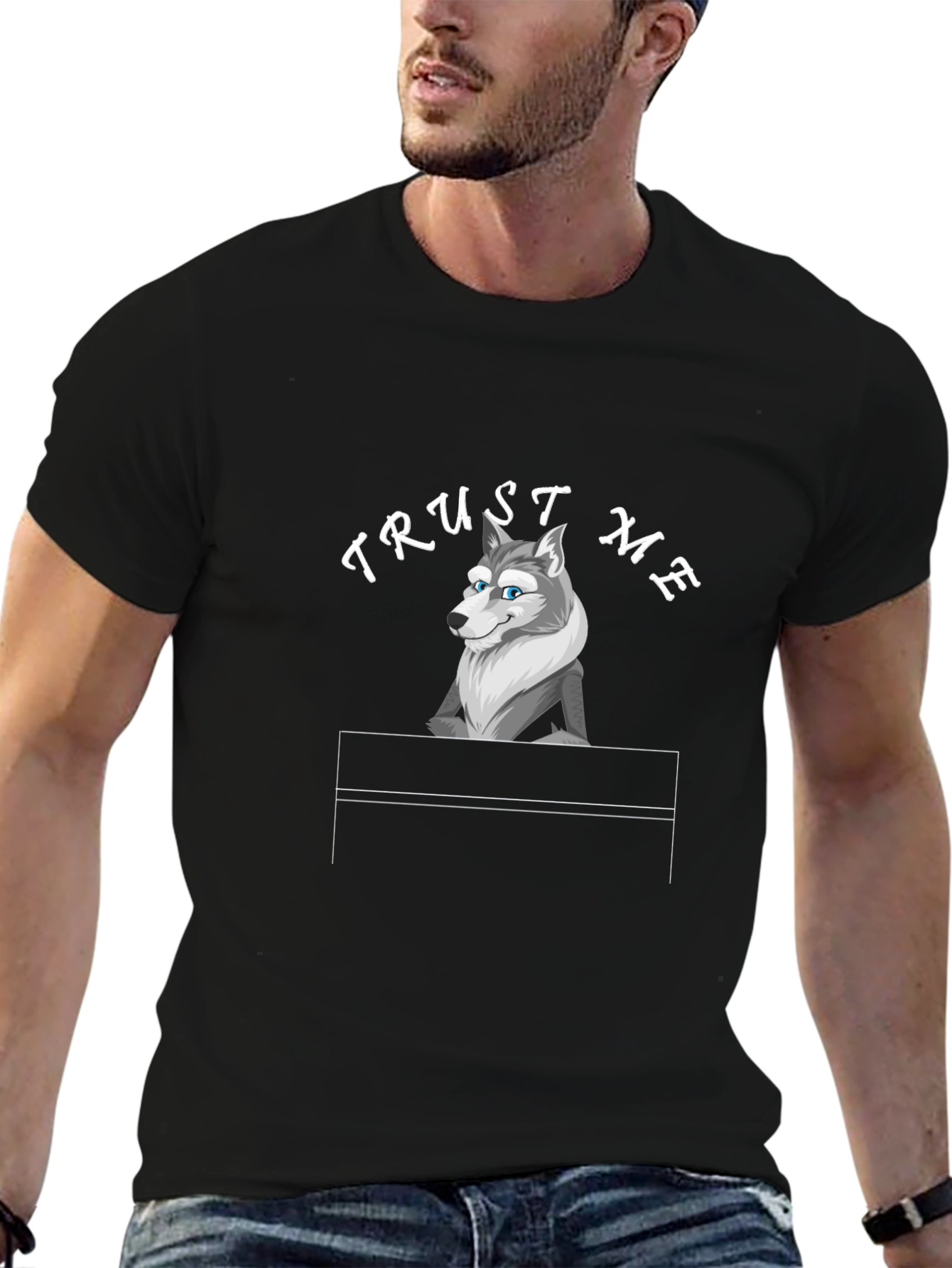 Trust Me Wolf Graphic Tee - Black Cotton T-Shirt