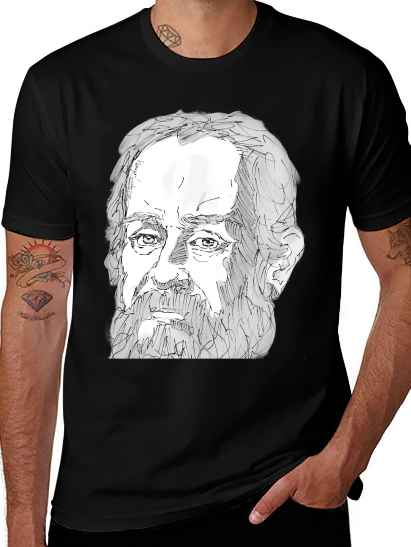 Sketch Portrait Black T-Shirt