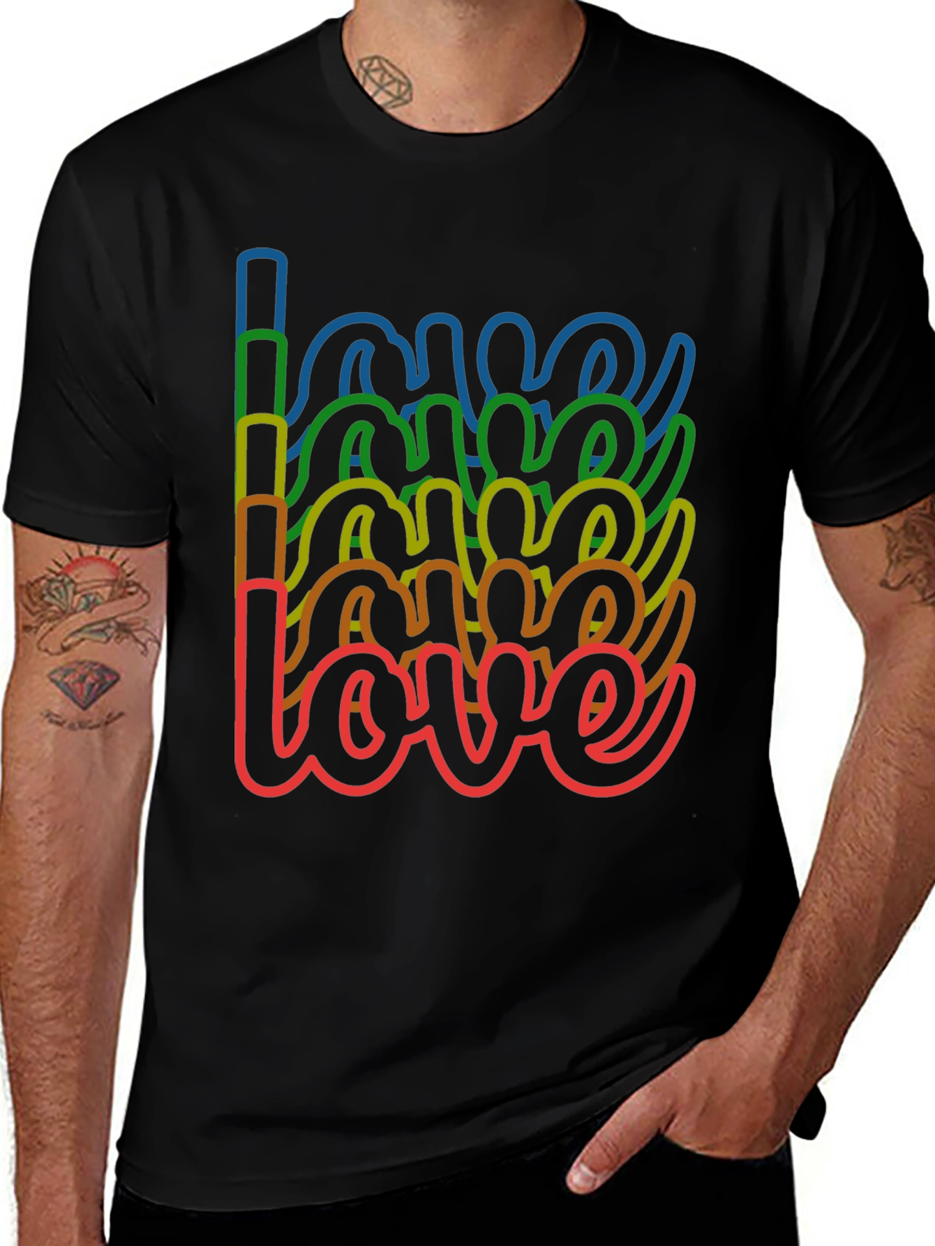 Rainbow Love Graphic Tee - Stylish Black T-Shirt