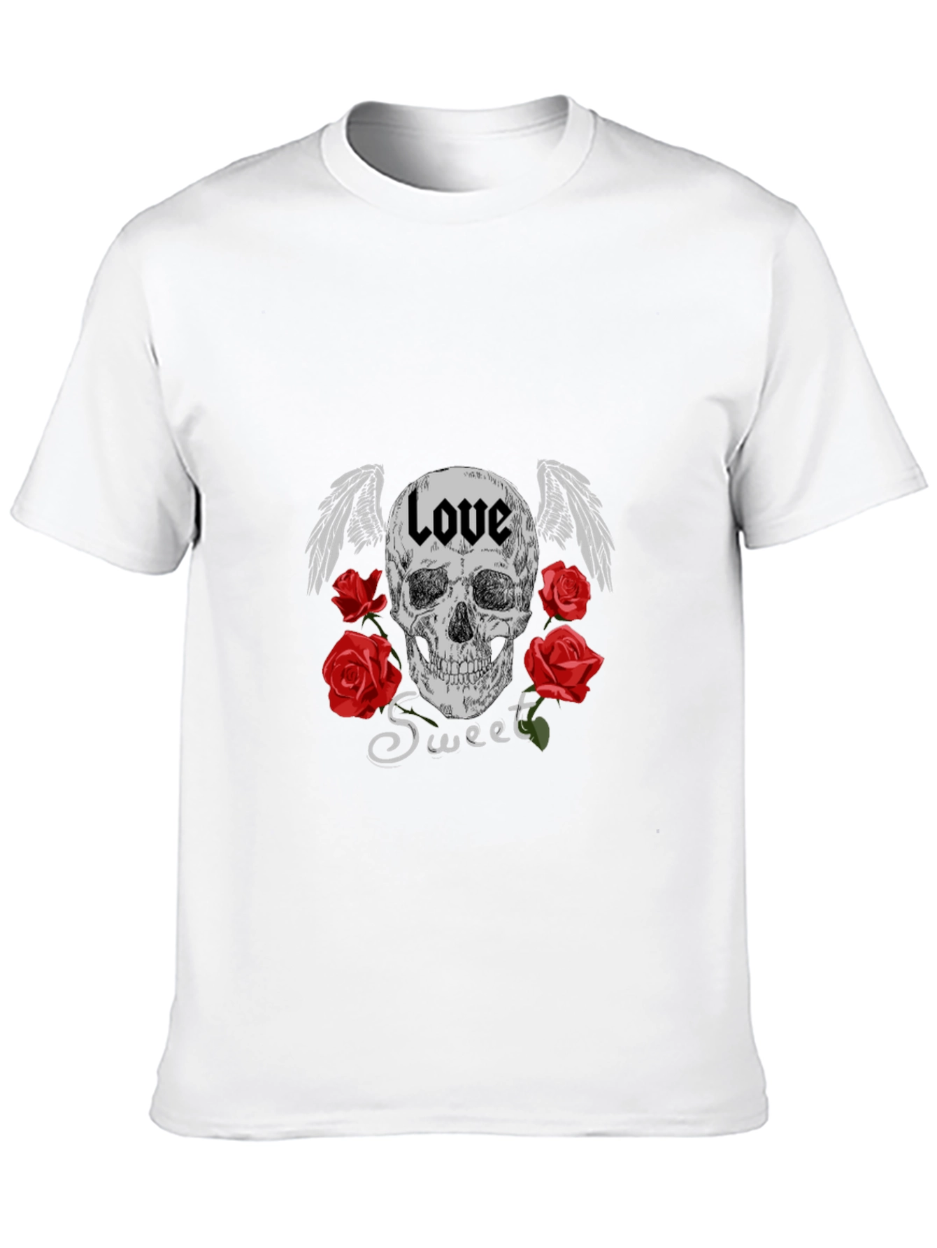 Love Sweet Skull Graphic Black T-Shirt
