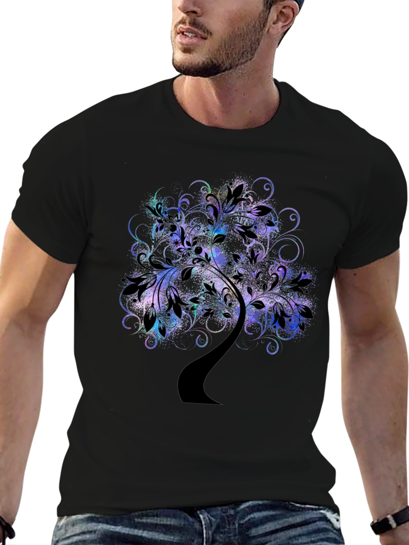 Abstract Tree Graphic Tee - Black Cotton Comfort