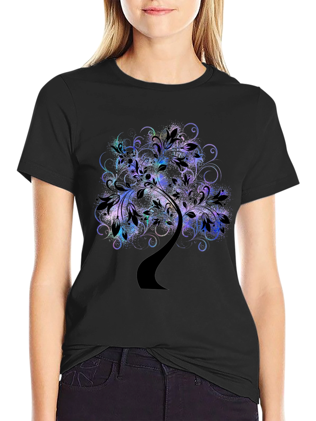 Abstract Tree Graphic Tee - Black Cotton Comfort