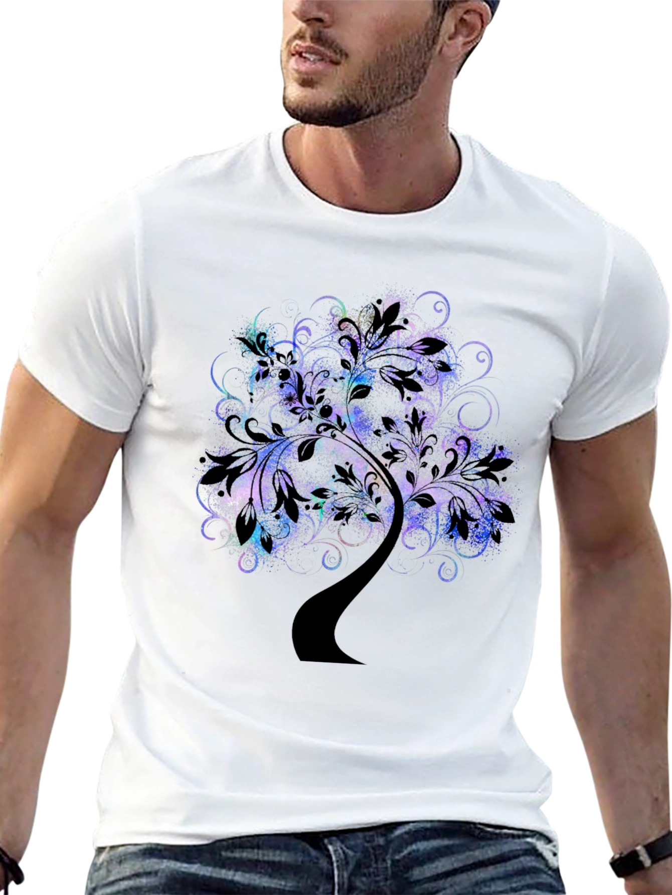 Abstract Tree Graphic Tee - Black Cotton Comfort