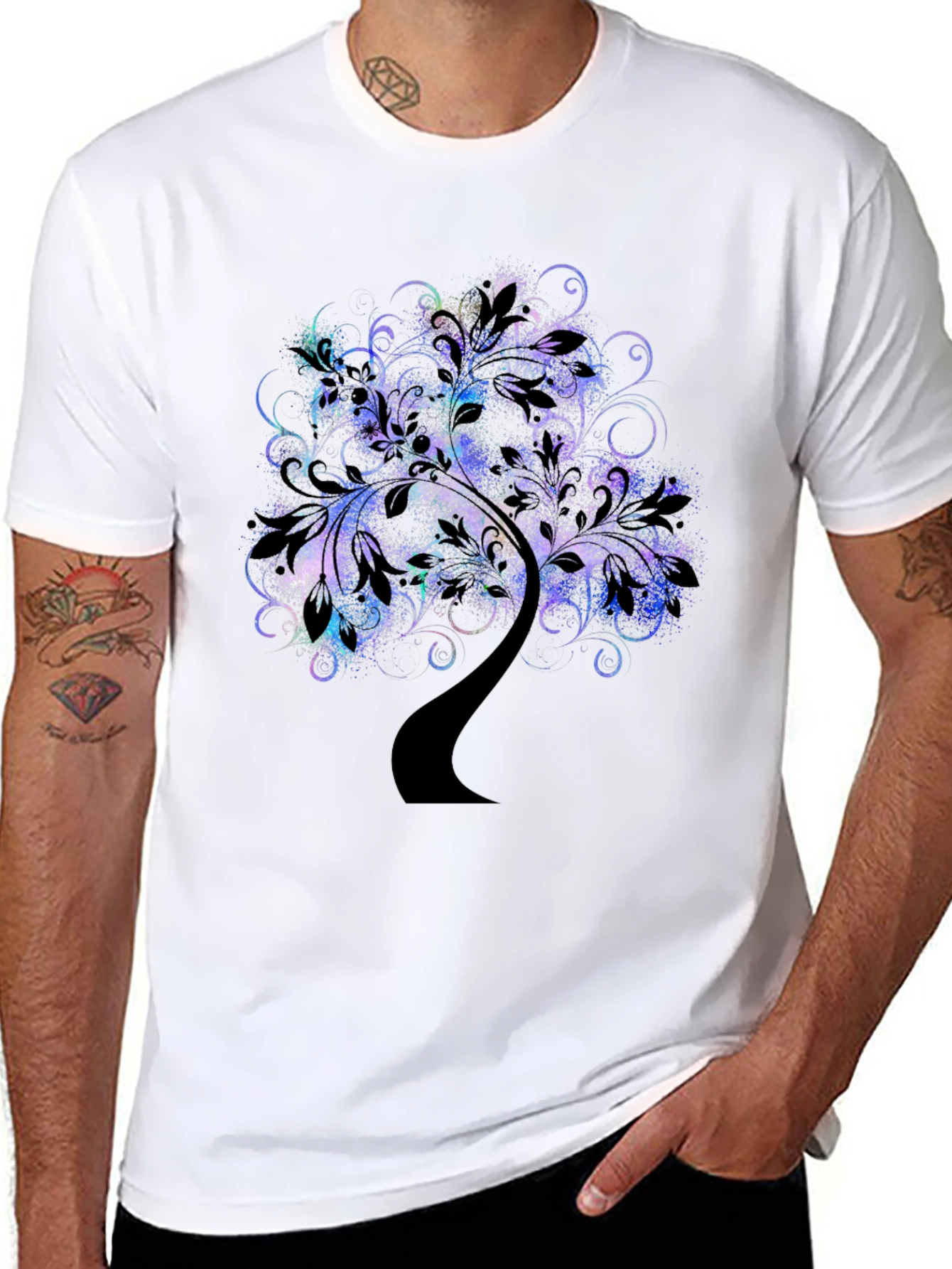 Abstract Tree Graphic Tee - Black Cotton Comfort