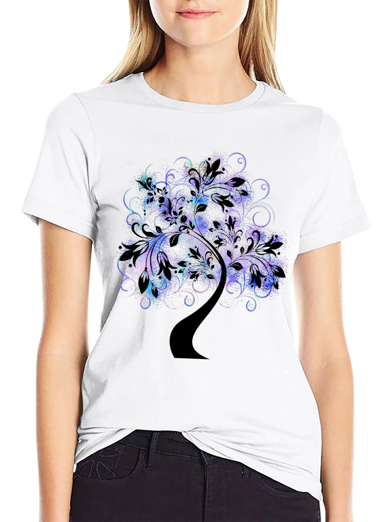 Abstract Tree Graphic Tee - Black Cotton Comfort