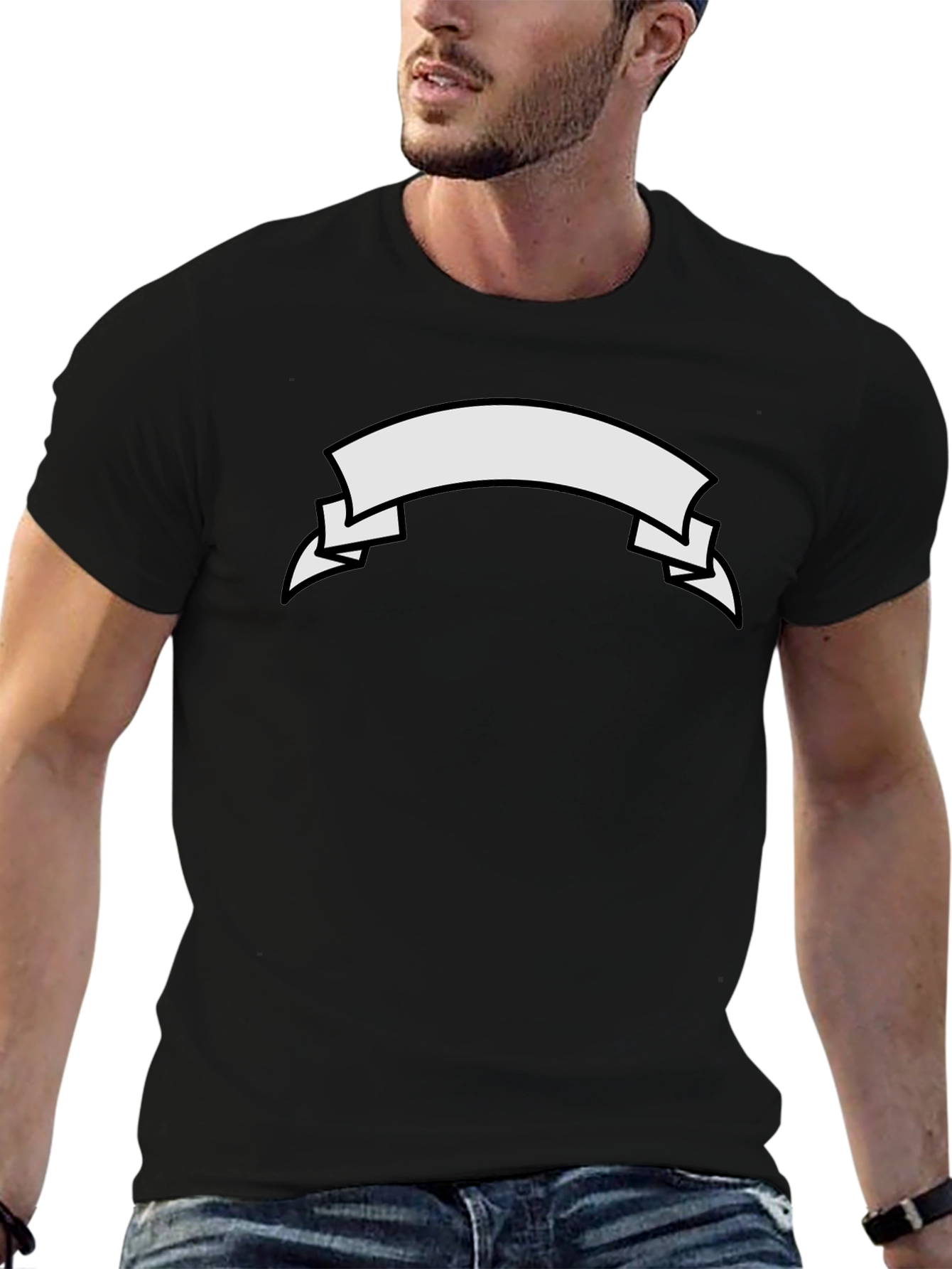 Classic Black Tee with Customizable Banner Design
