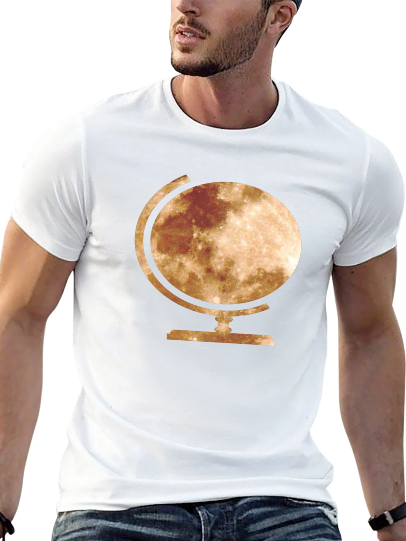 Moon Globe Graphic Tee - Stylish Space T-Shirt