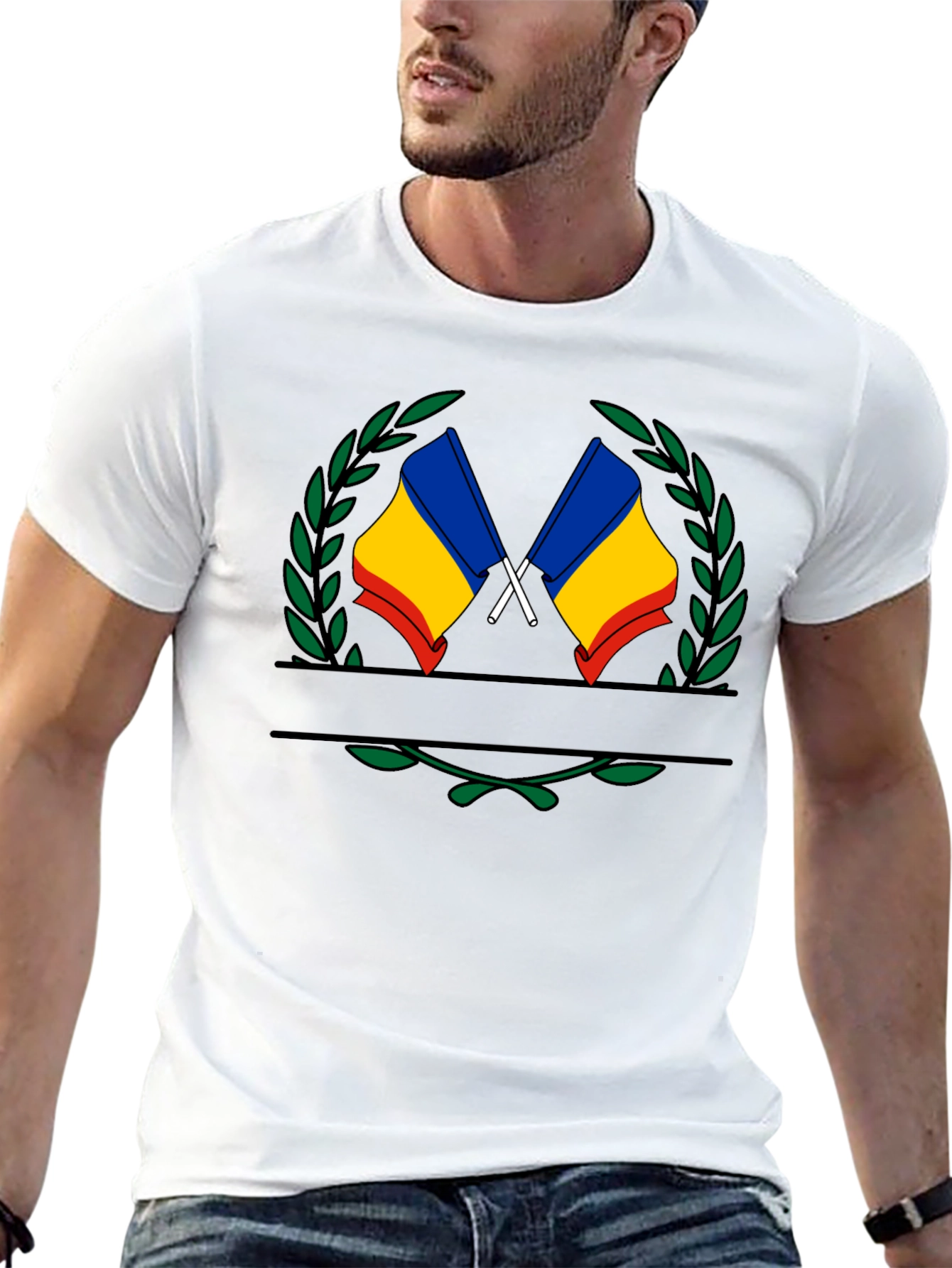 Romania Flag Crest Black T-Shirt