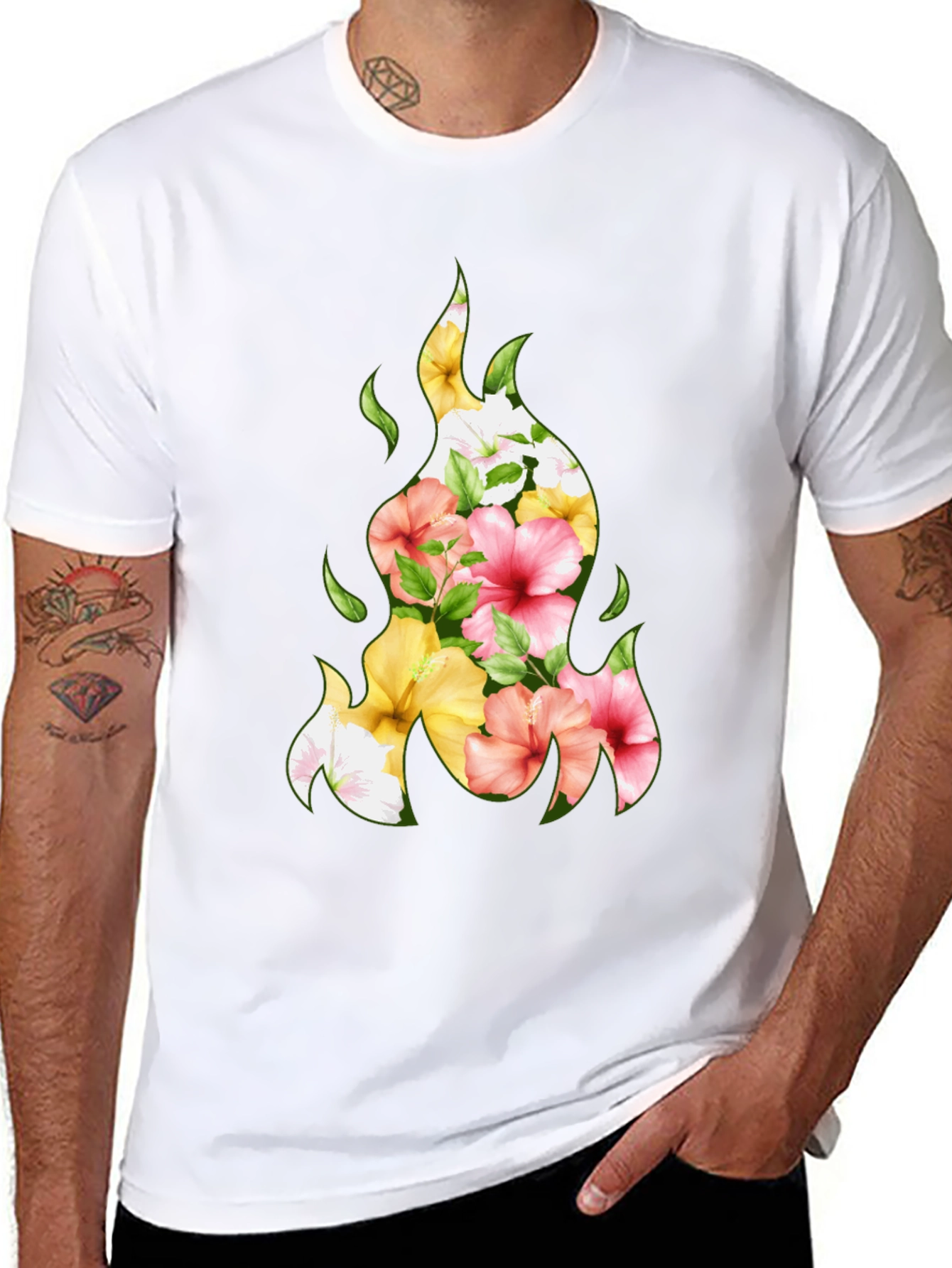 Floral Fire Graphic Tee - Stylish Black T-Shirt