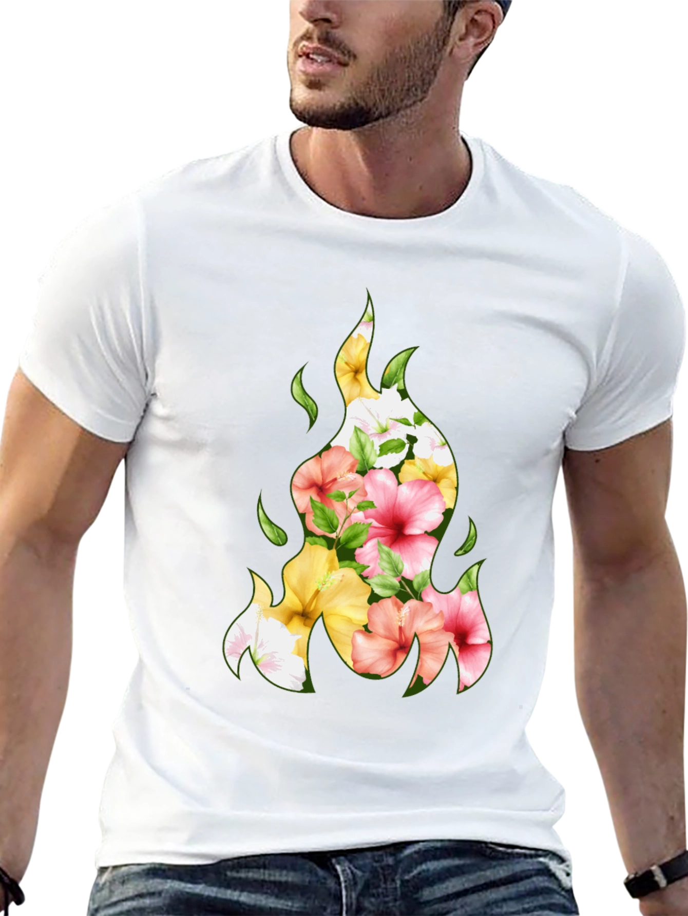 Floral Fire Graphic Tee - Stylish Black T-Shirt