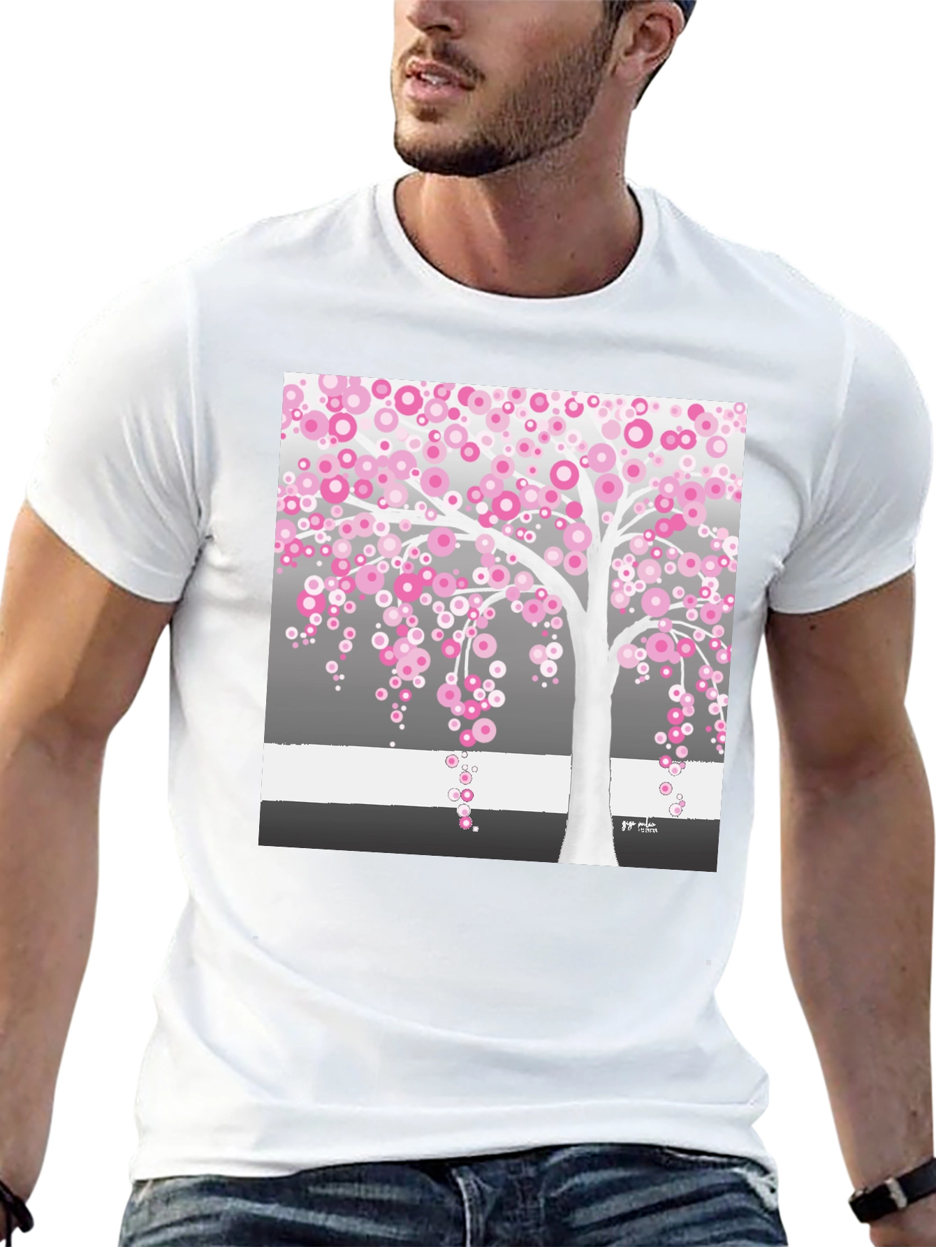 Pink Blossom Tree Black T-Shirt