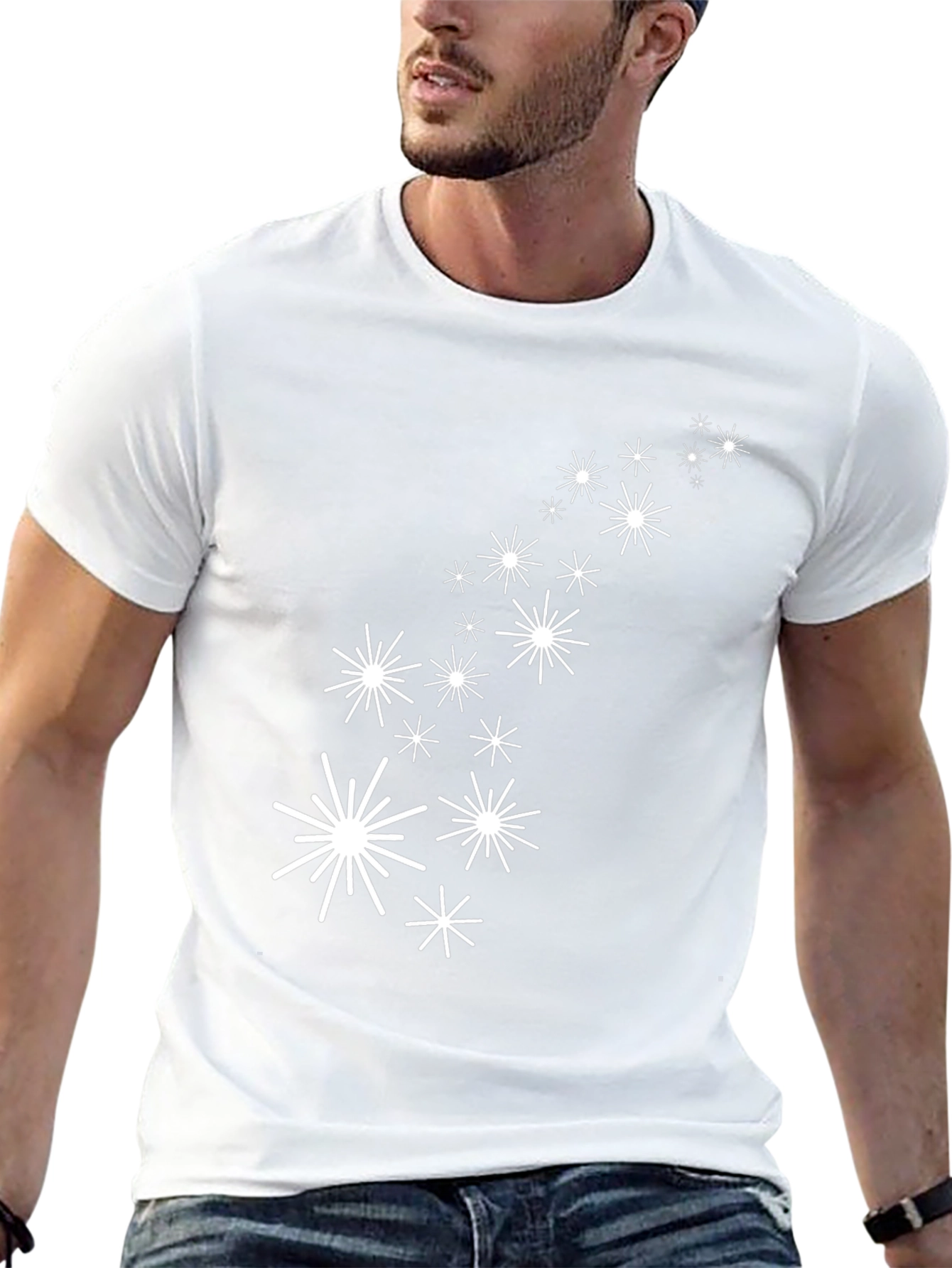 Black Tee with White Star Burst Design