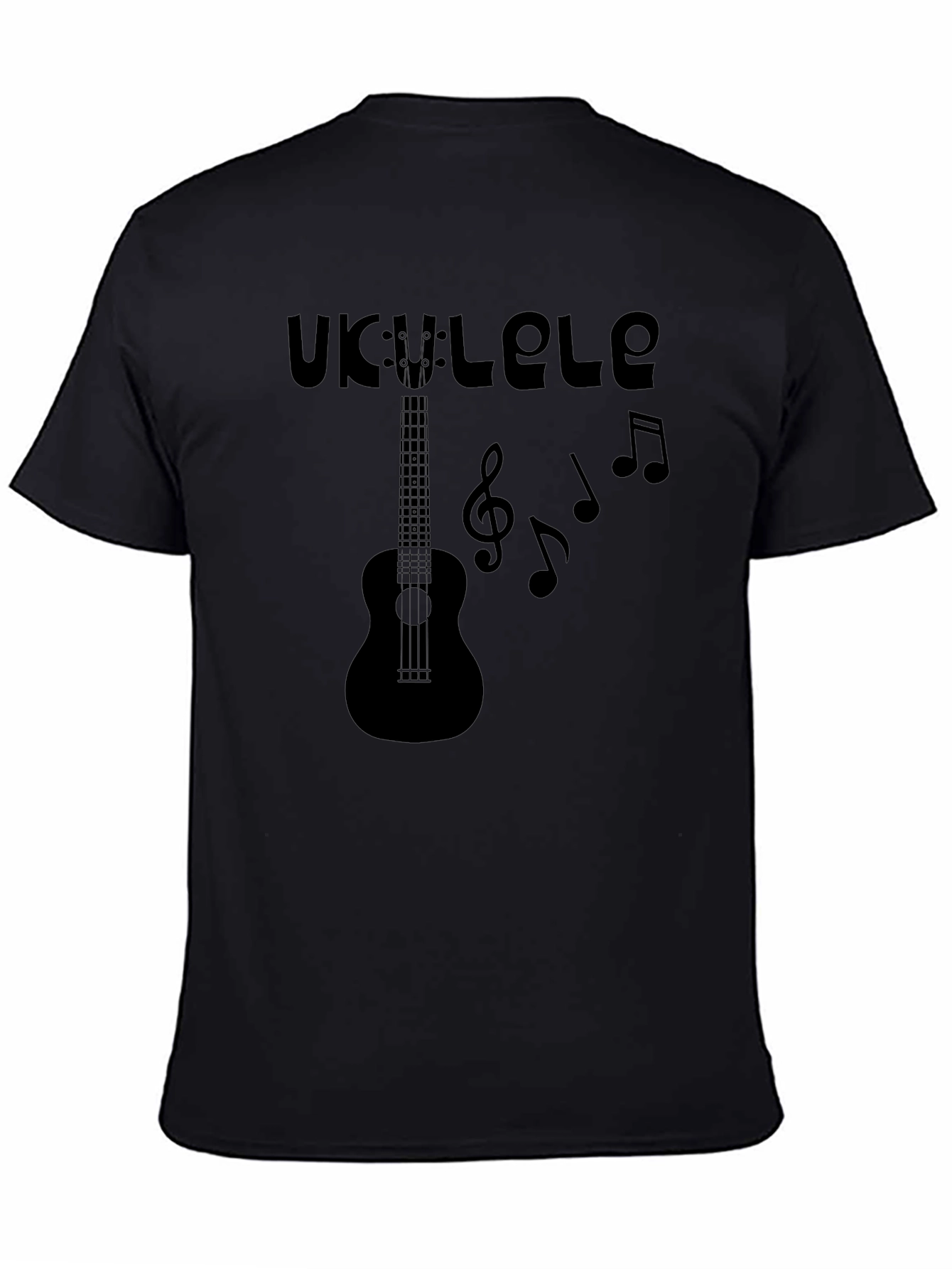 Ukulele Music Graphic Tee - Black Cotton T-Shirt