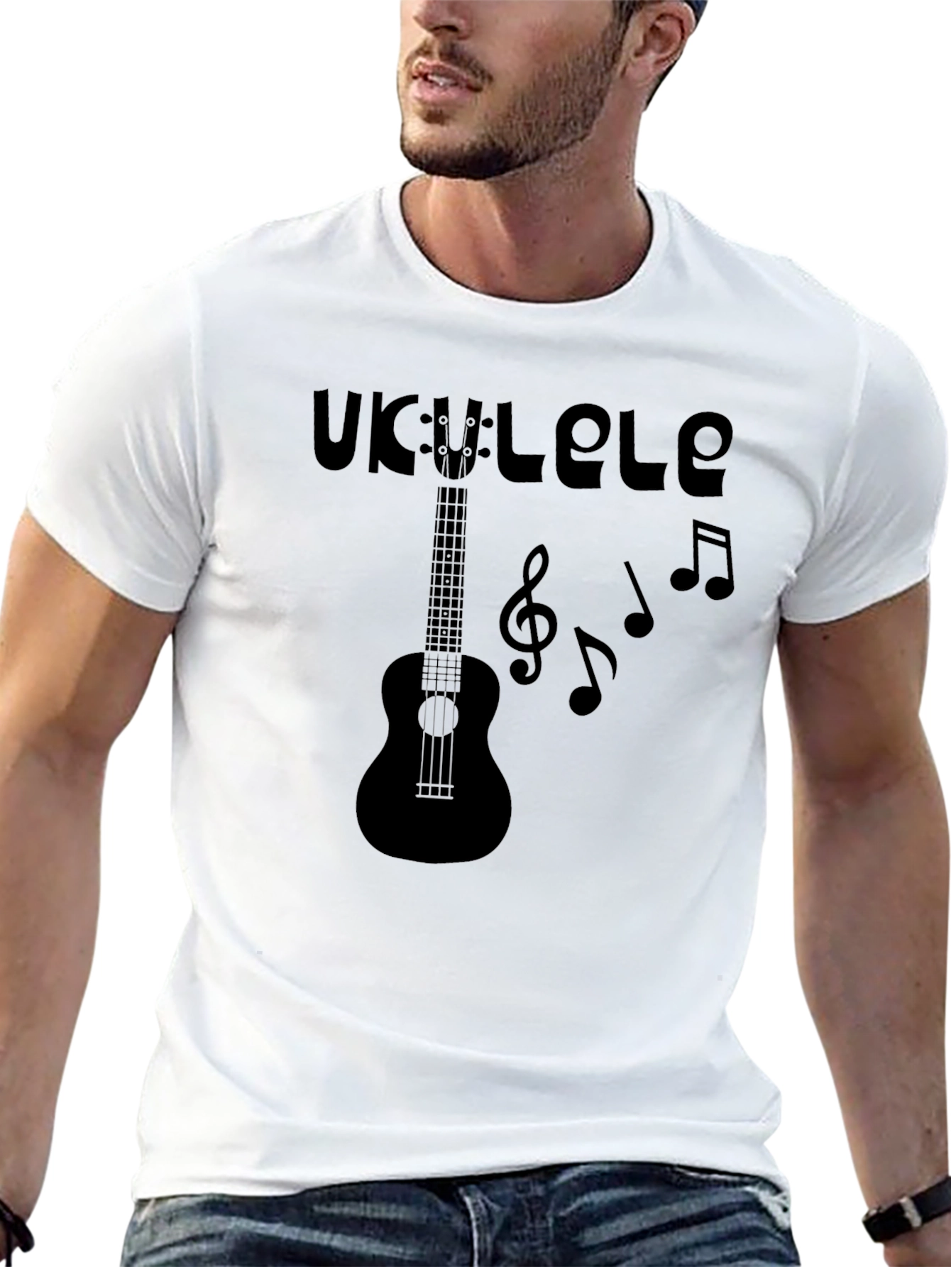 Ukulele Music Graphic Tee - Black Cotton T-Shirt