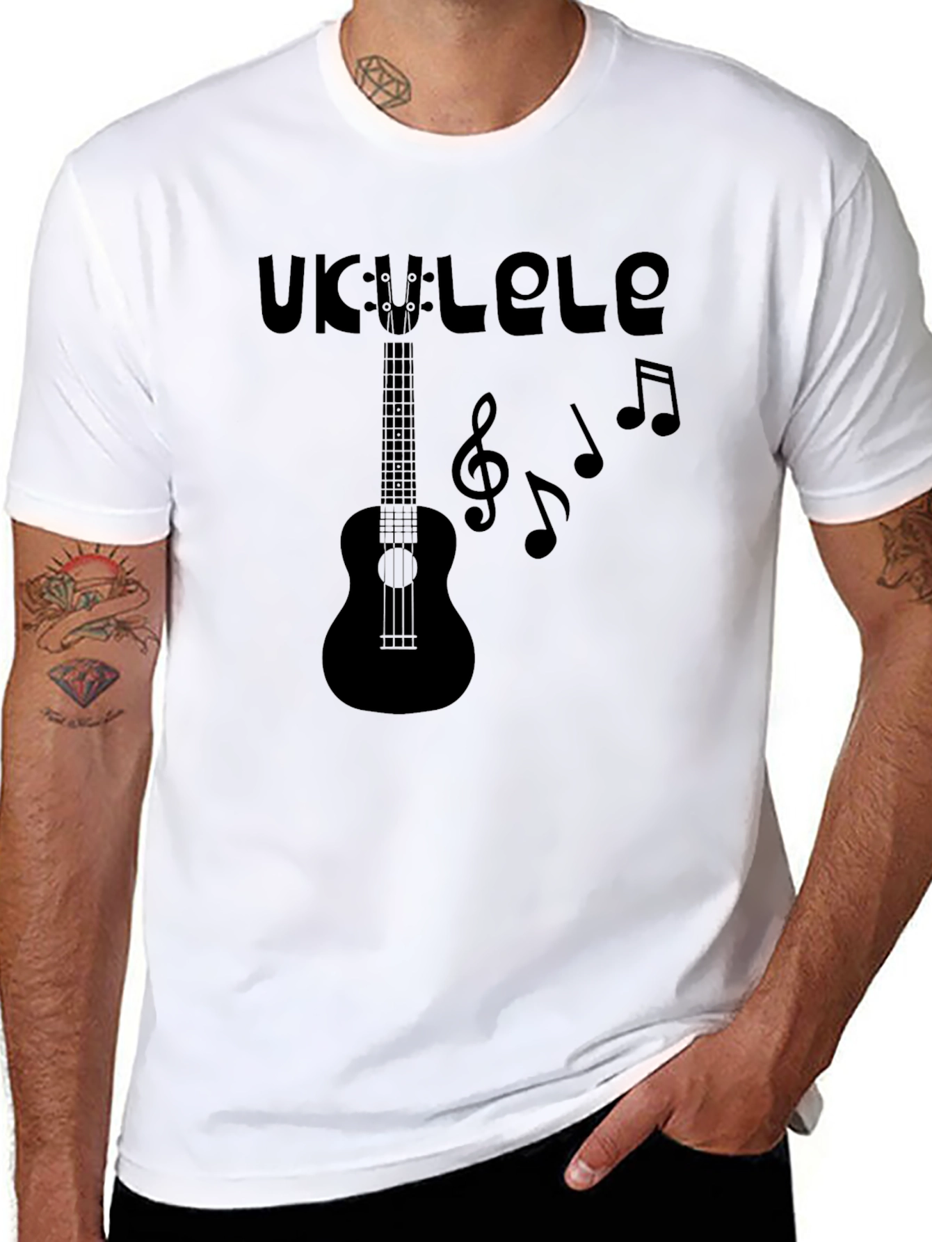 Ukulele Music Graphic Tee - Black Cotton T-Shirt