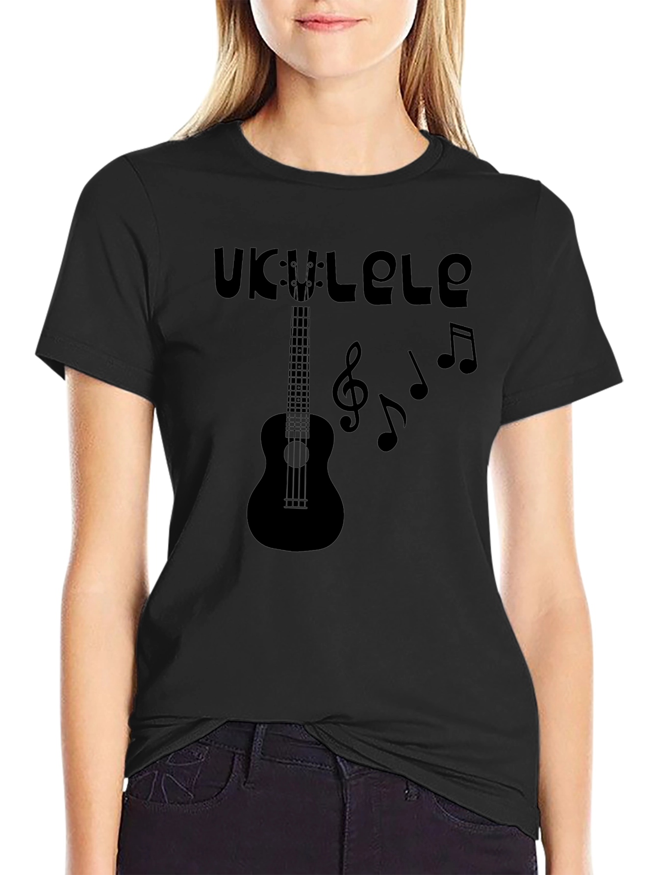 Ukulele Music Graphic Tee - Black Cotton T-Shirt
