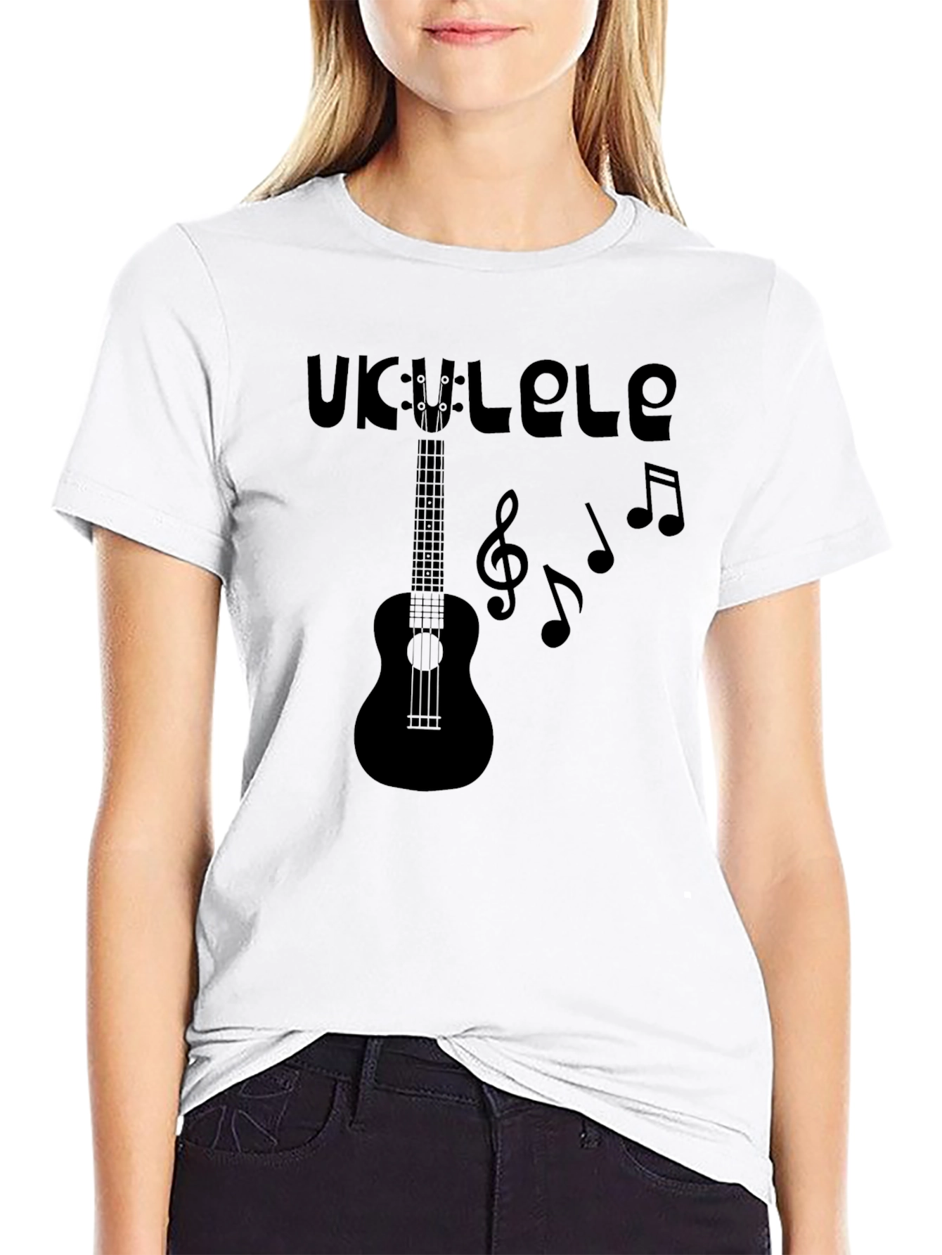 Ukulele Music Graphic Tee - Black Cotton T-Shirt