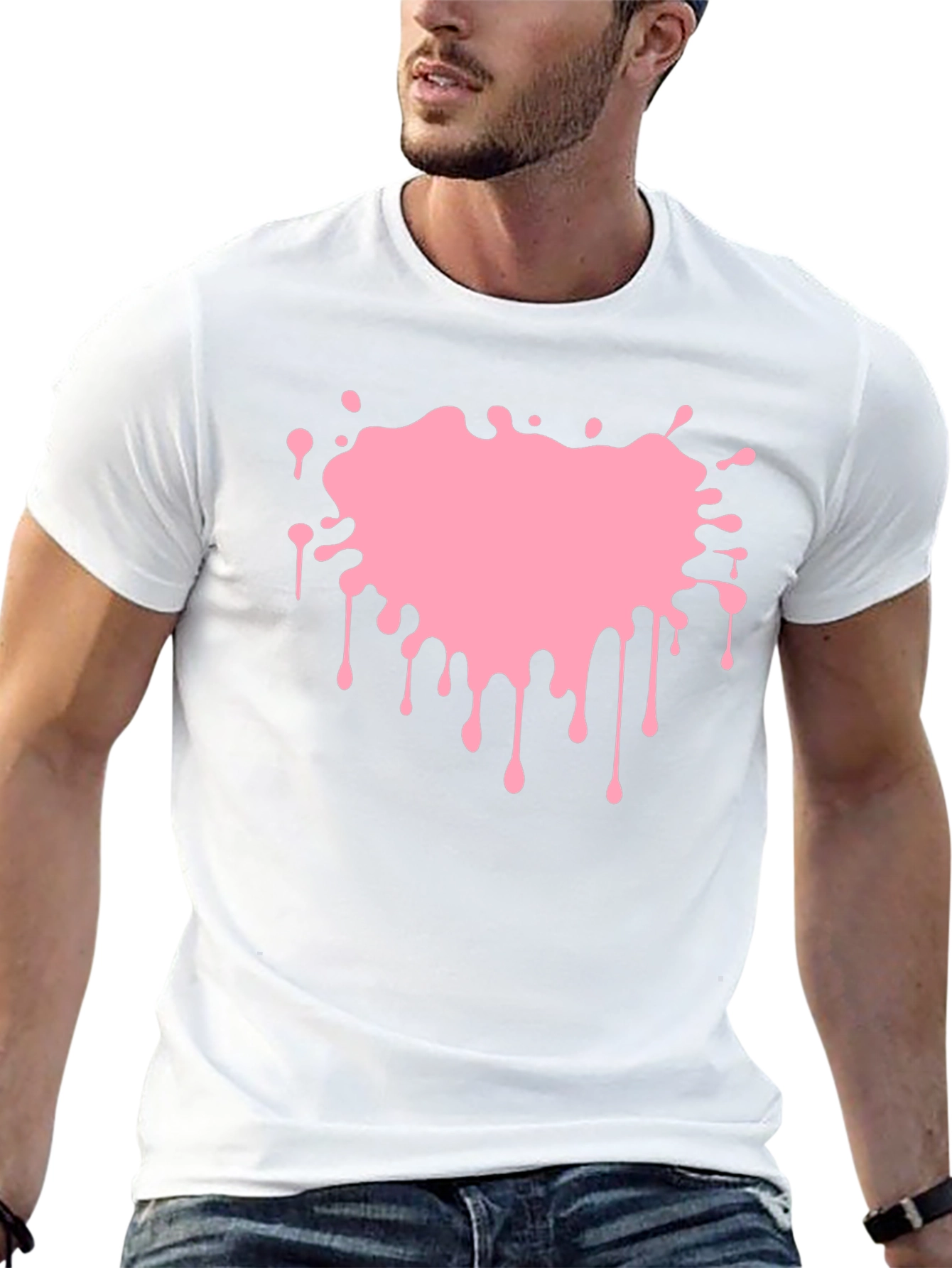 Pink Paint Splatter Graphic Black T-Shirt