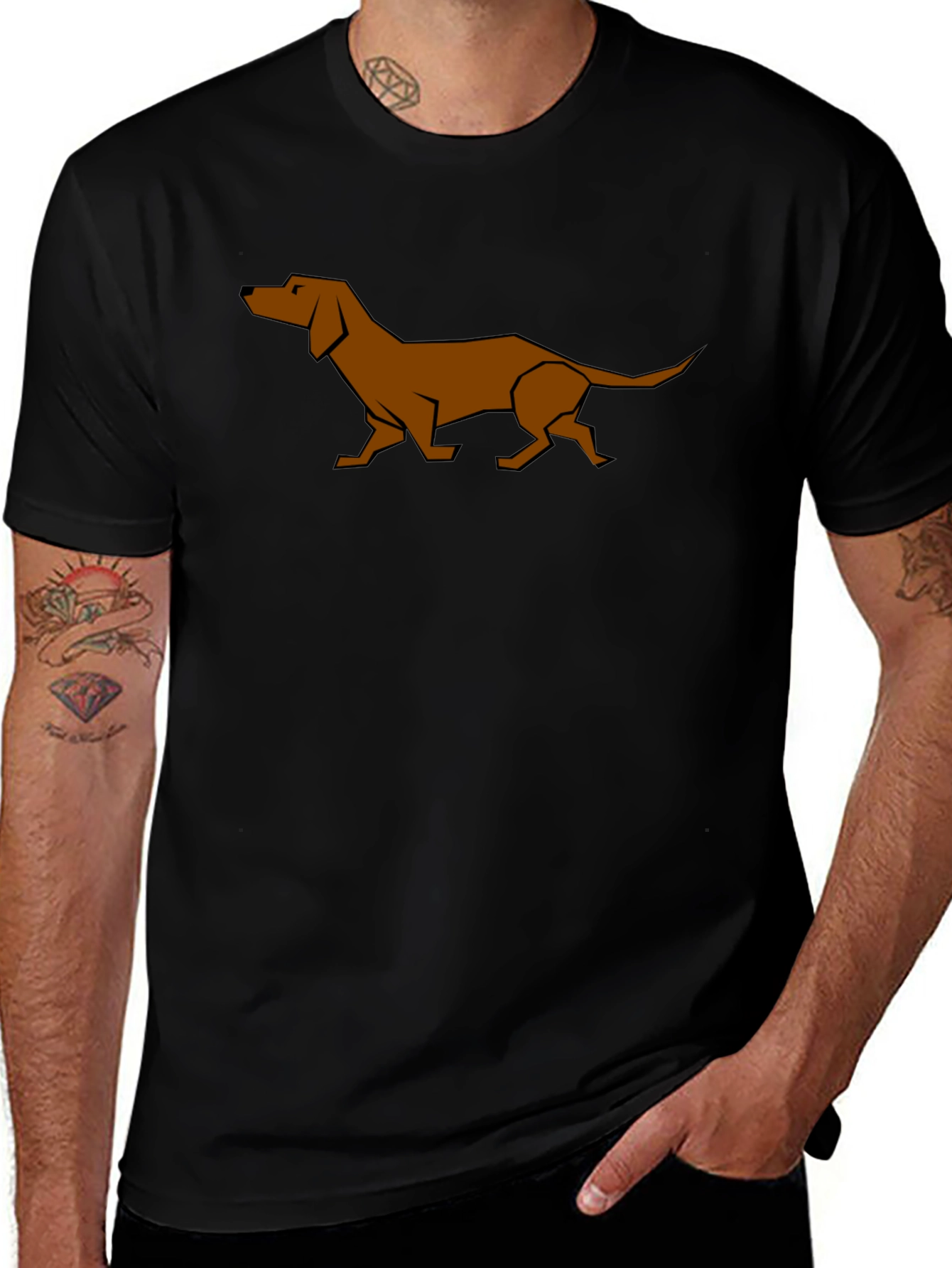 Dachshund Graphic Tee - Black Short Sleeve