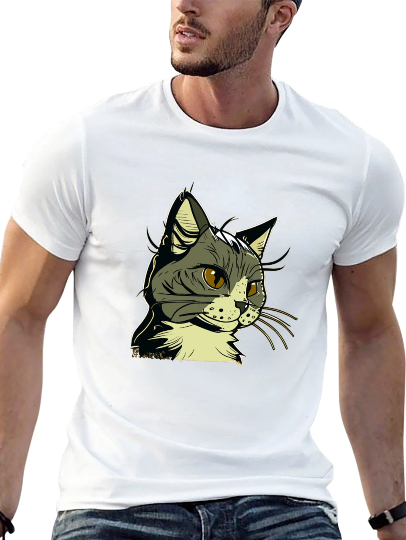 Cool Cat Graphic Tee - Black Cotton Shirt