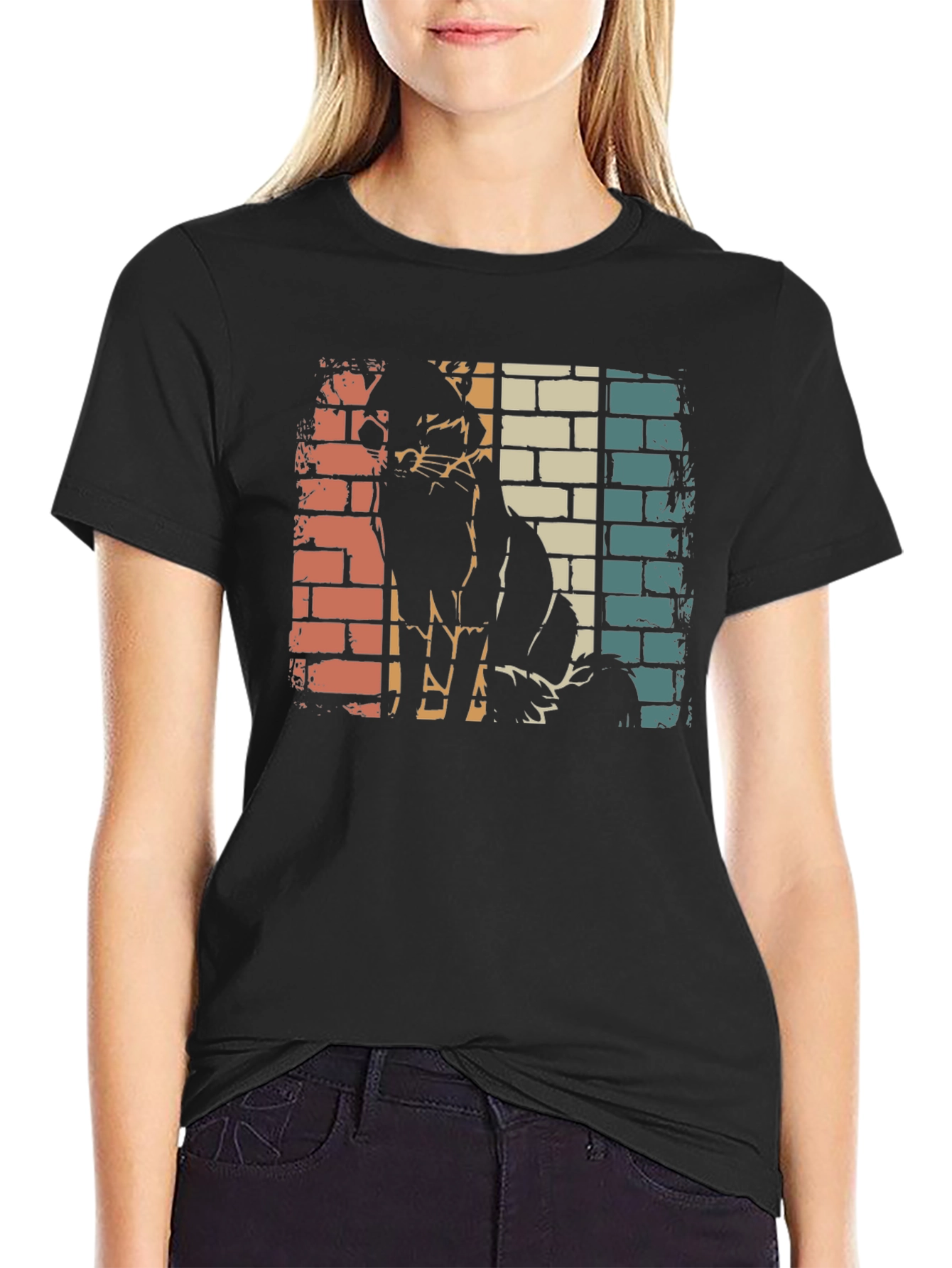 Retro Cat Silhouette Graphic Tee