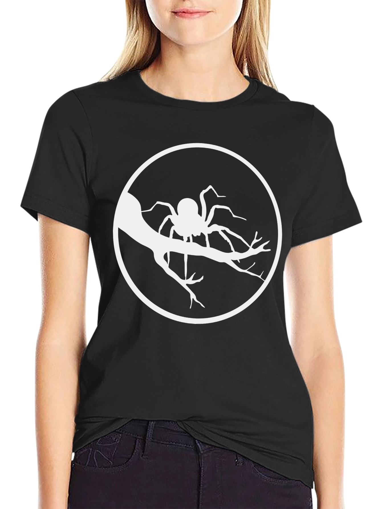 Spider on Branch Graphic Tee - Black Cotton T-Shirt