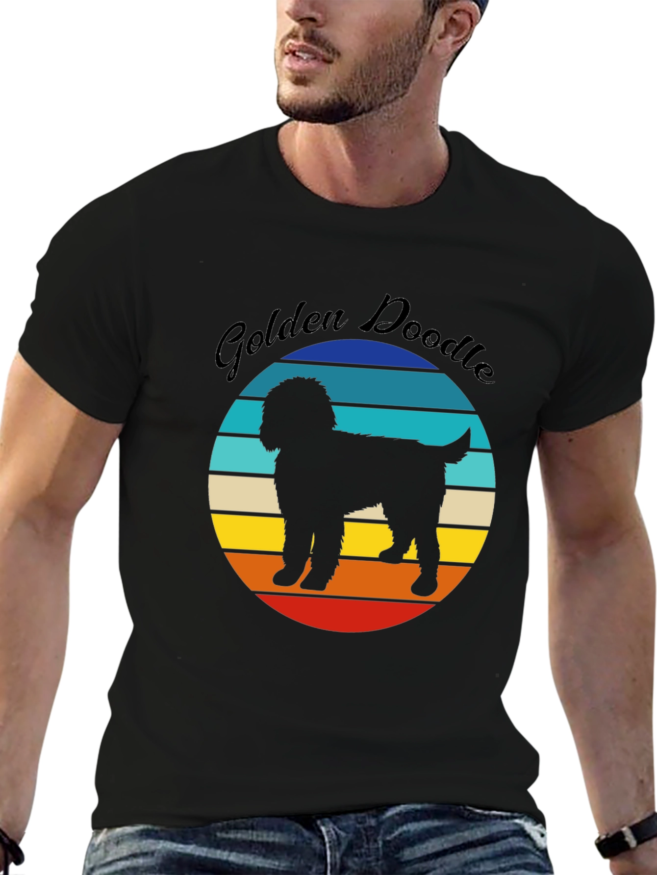 Golden Doodle Sunset Graphic Tee - Unisex Black T-Shirt