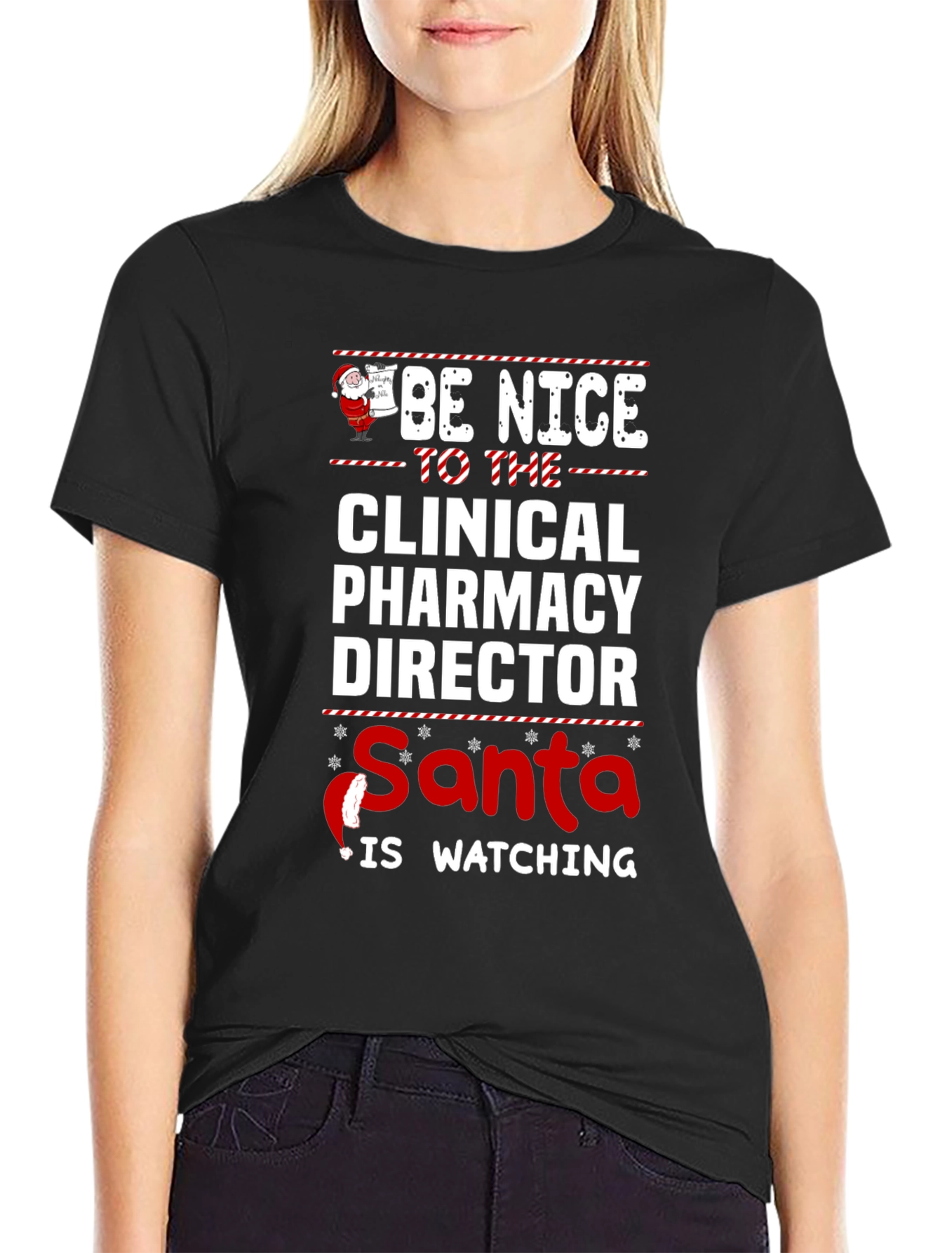 Funny Clinical Pharmacy Director Santa Watching Christmas T-Shirt