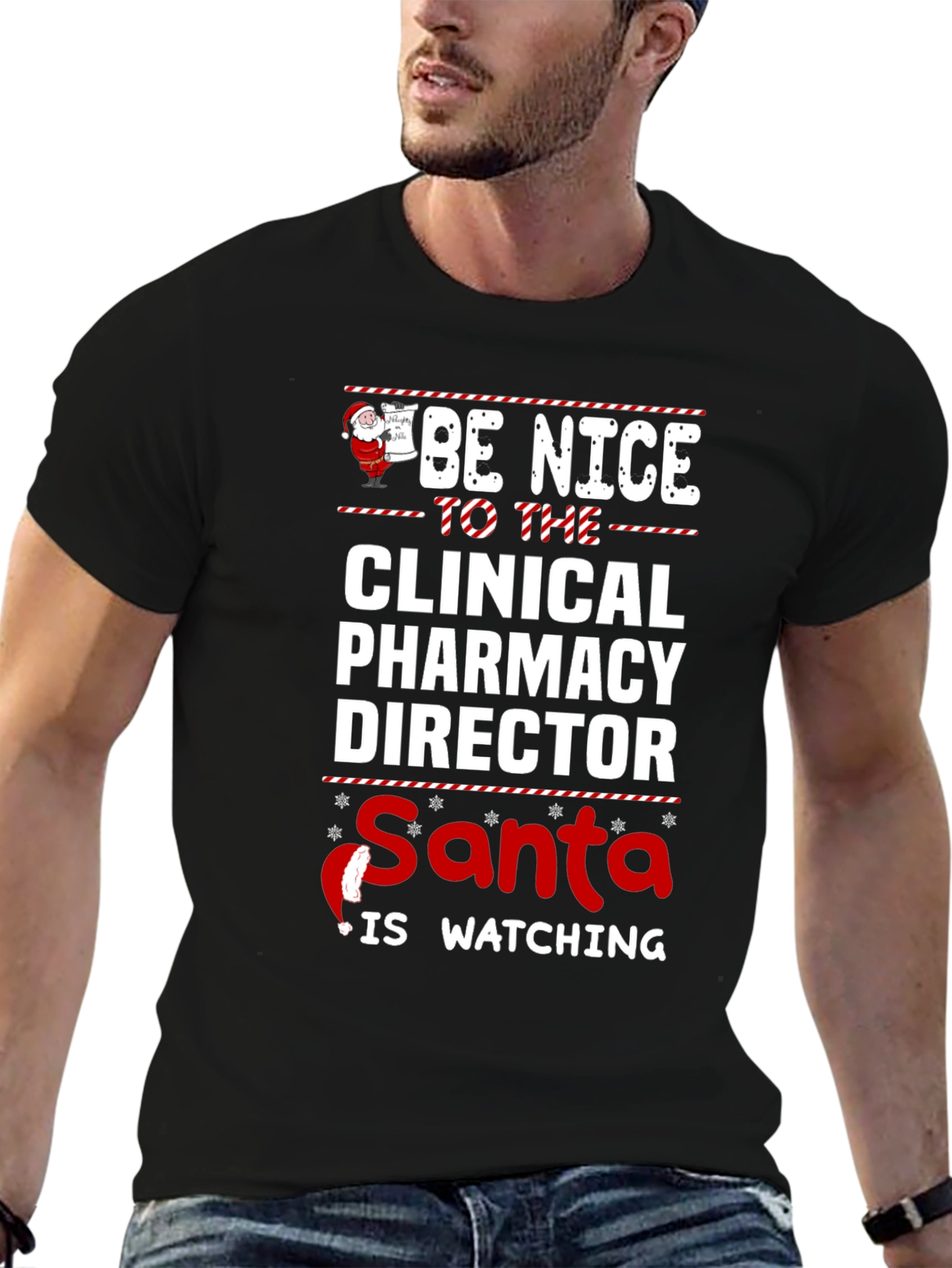 Funny Clinical Pharmacy Director Santa Watching Christmas T-Shirt