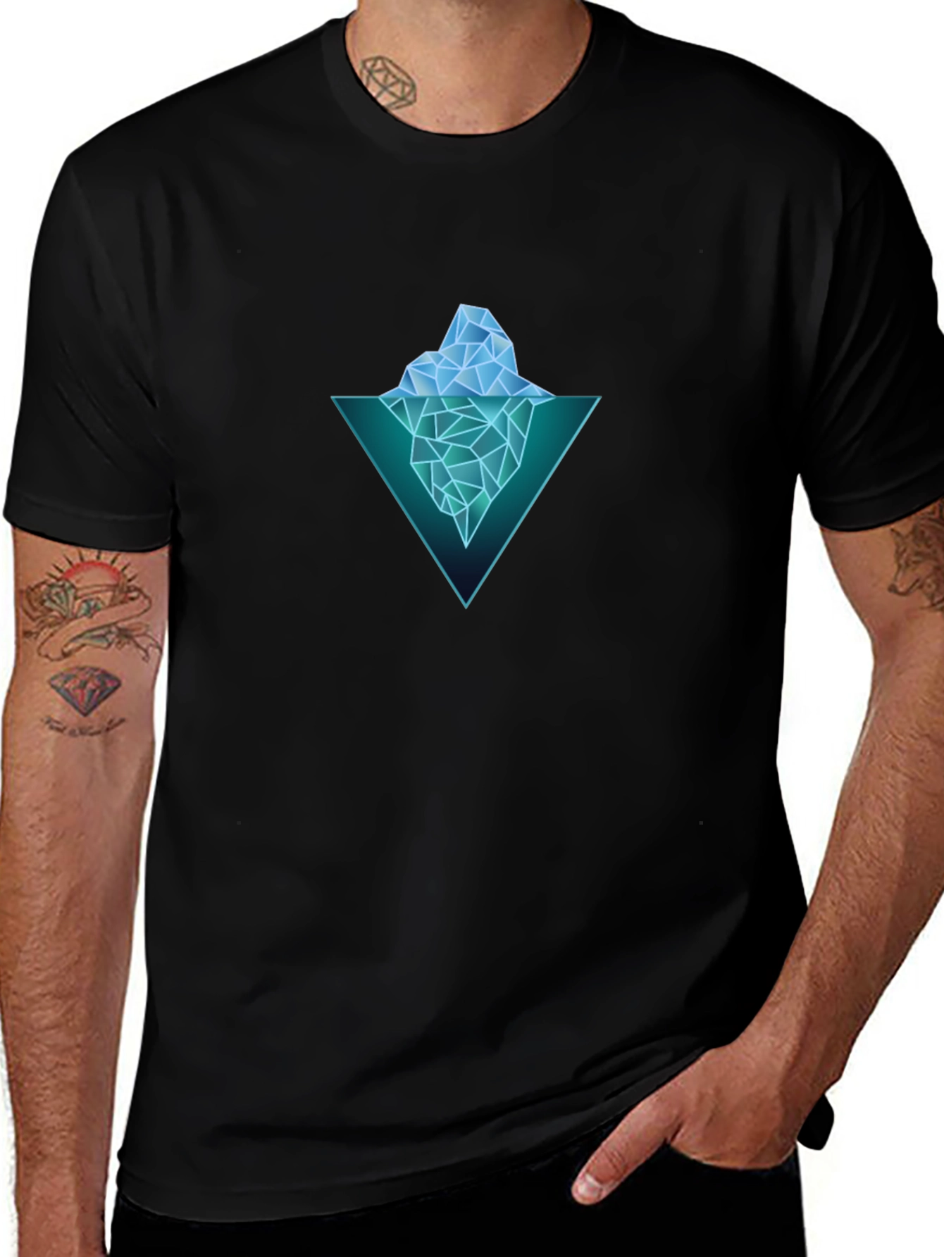 Geometric Iceberg Graphic Black T-Shirt