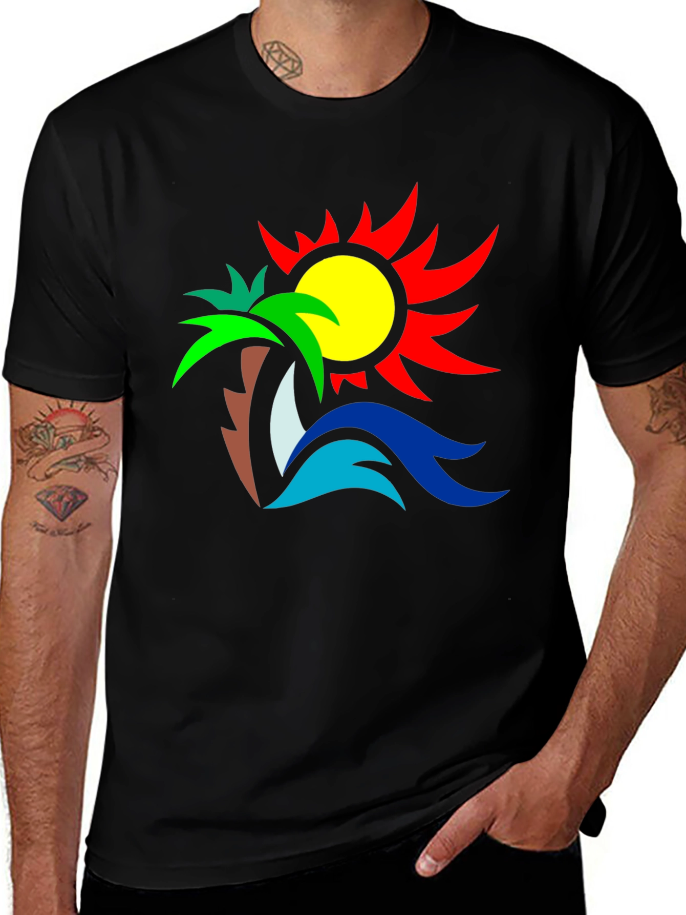 Tropical Graphic Tee: Palm Sun & Sea Design
