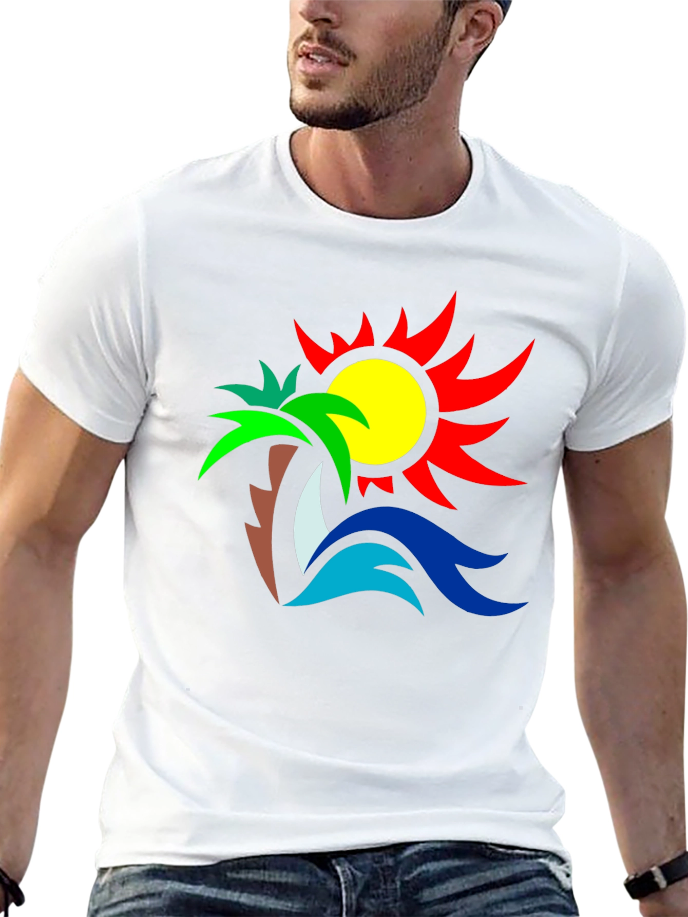 Tropical Graphic Tee: Palm Sun & Sea Design