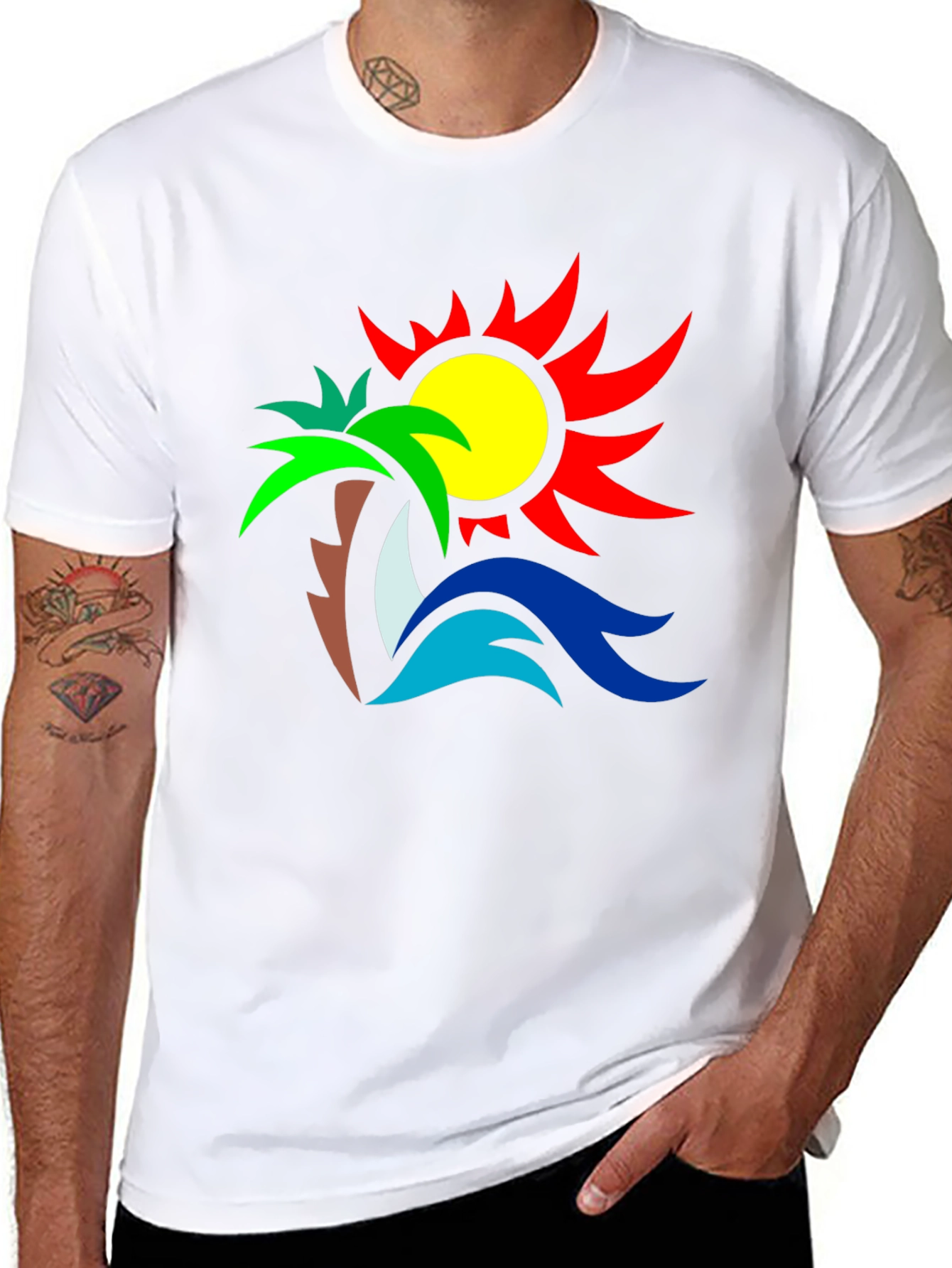 Tropical Graphic Tee: Palm Sun & Sea Design