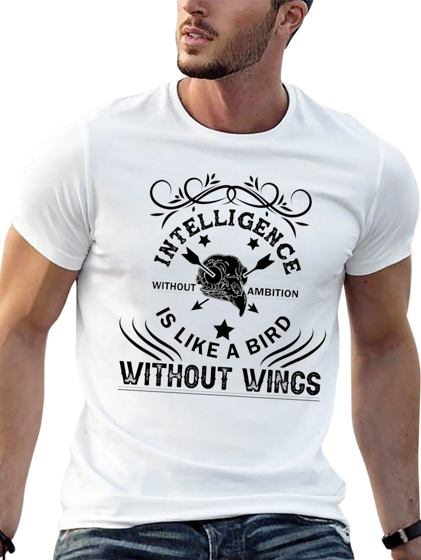 Intelligence Bird Skull Graphic Tee - Mens Black T-Shirt