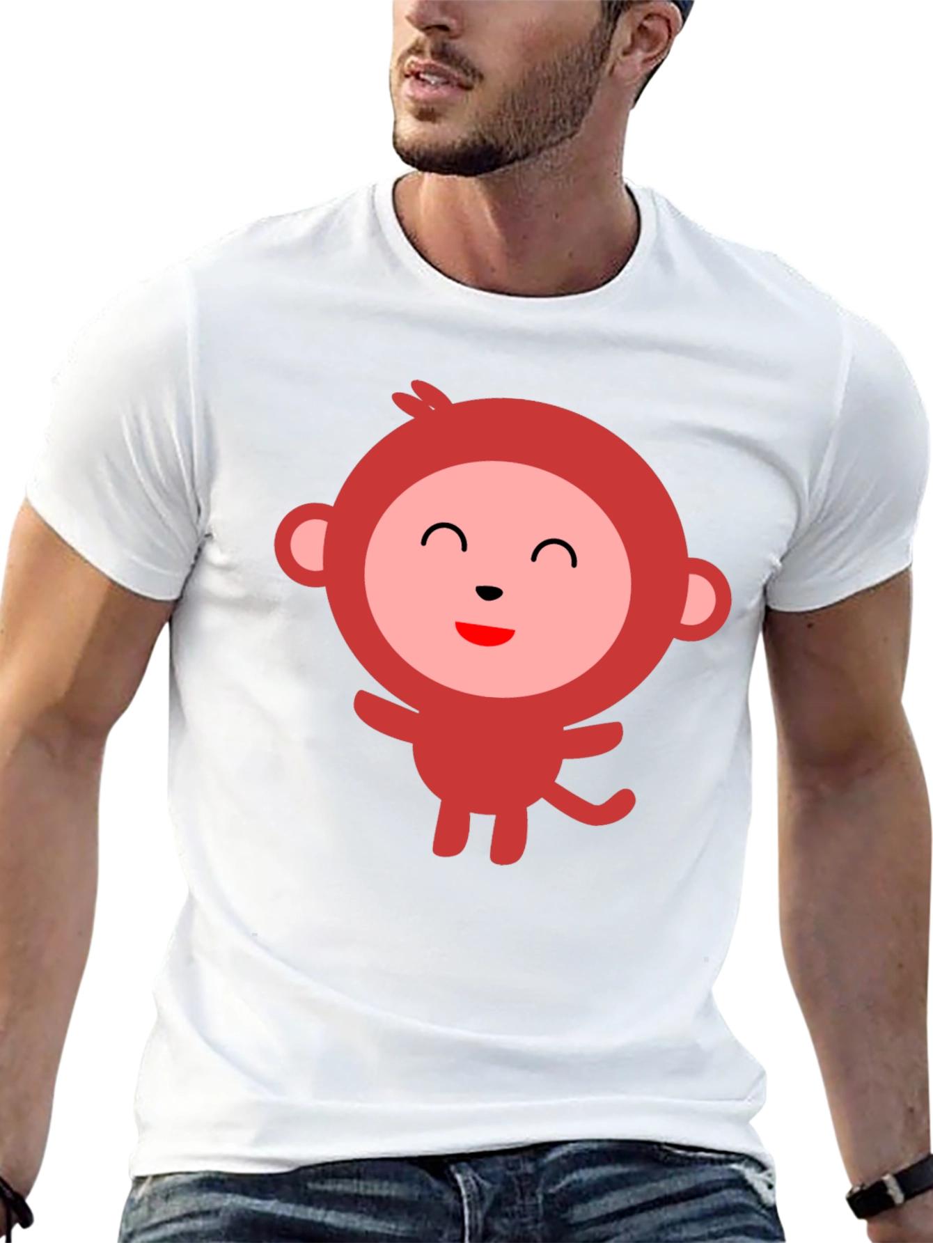 Cute Monkey Graphic Tee - Black