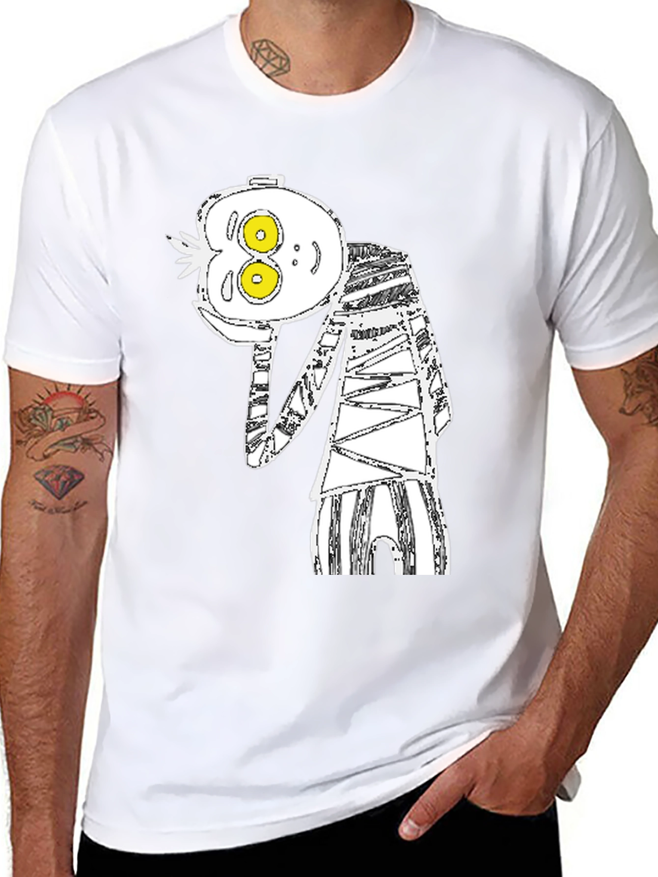 Abstract Cartoon Graphic Tee - Black Cotton Blend