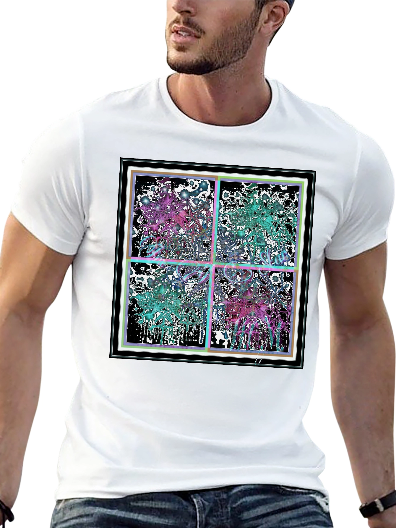 Abstract Grid Graphic Tee - Stylish Black Cotton T-Shirt