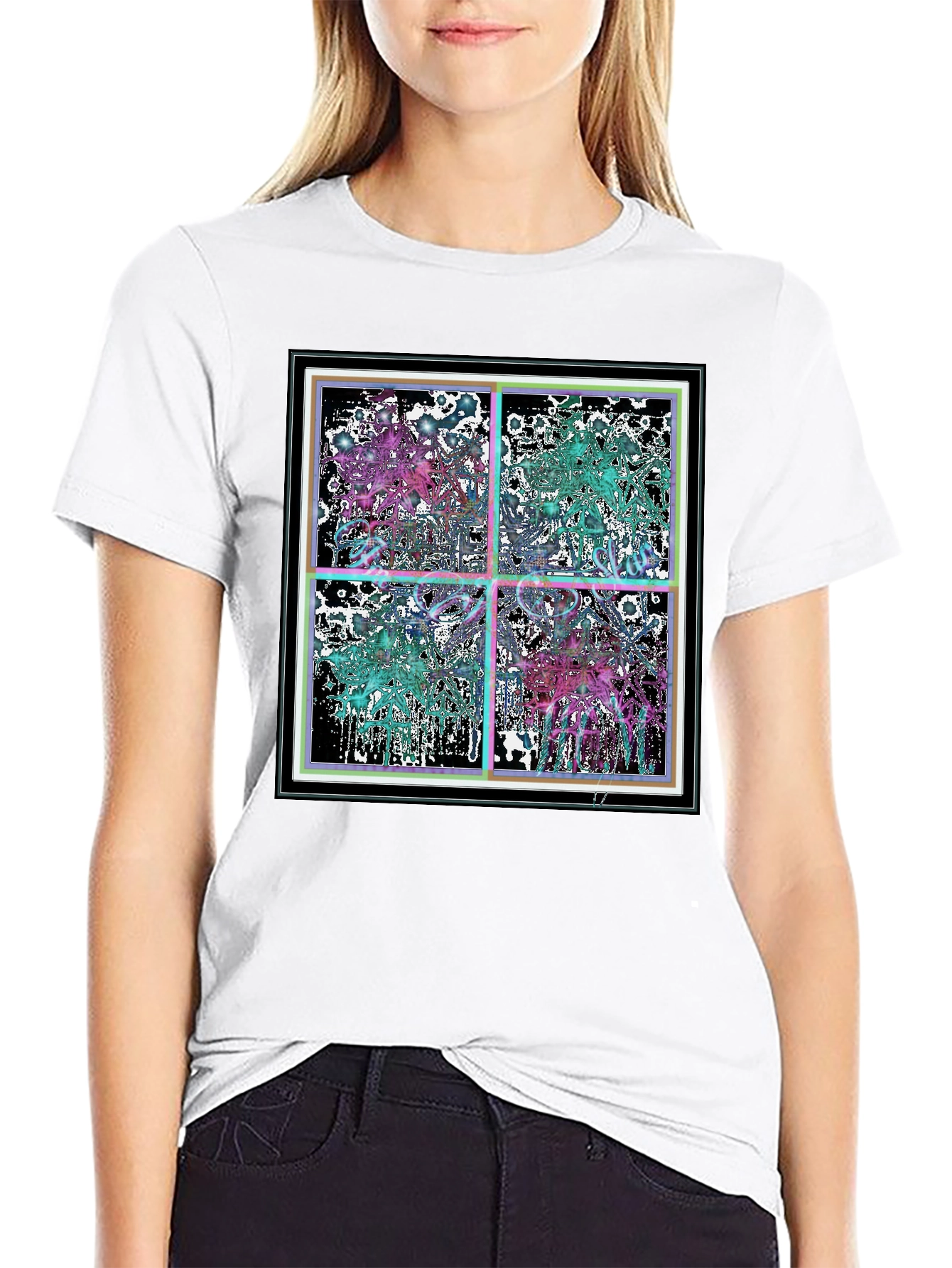 Abstract Grid Graphic Tee - Stylish Black Cotton T-Shirt