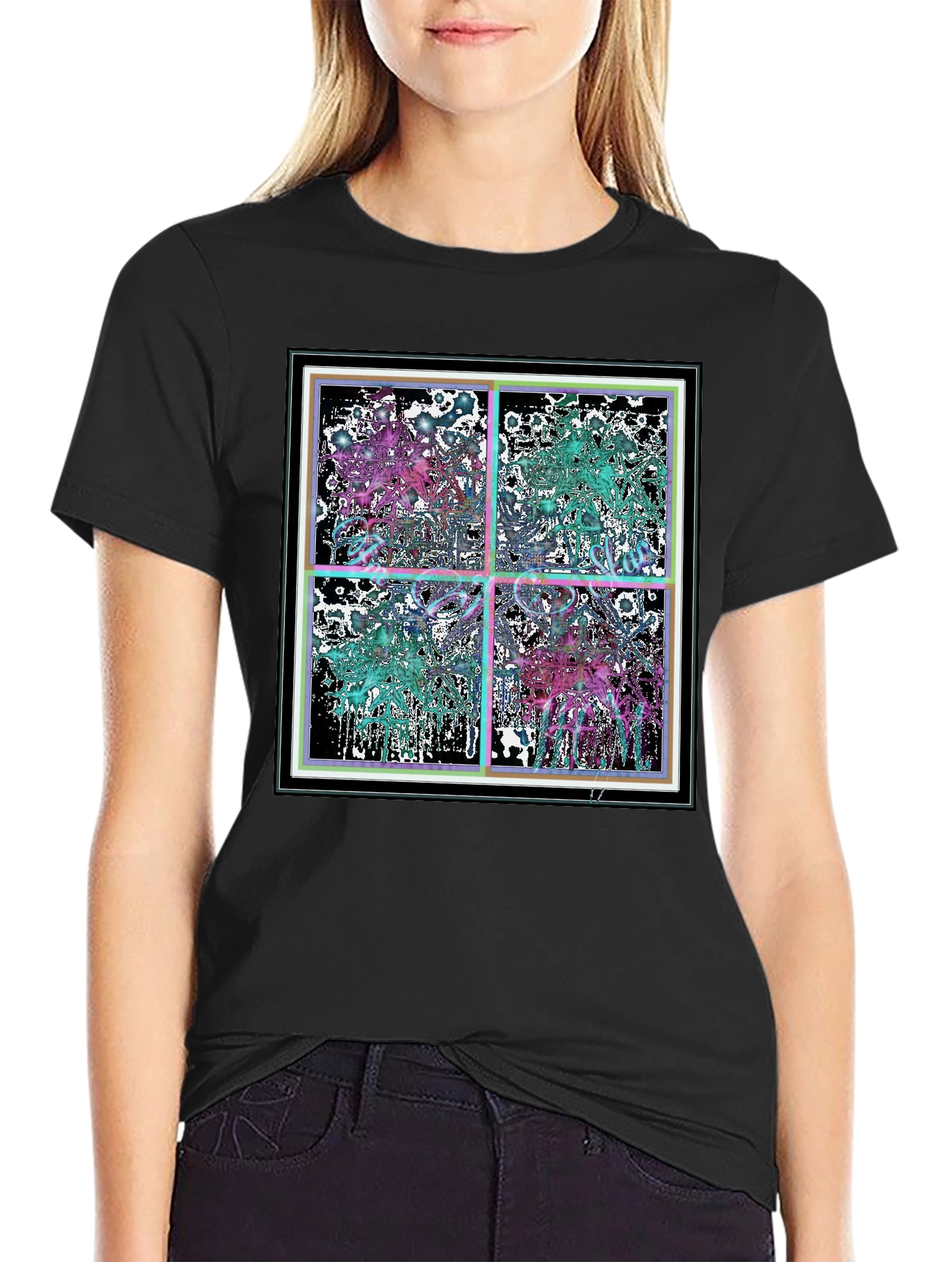 Abstract Grid Graphic Tee - Stylish Black Cotton T-Shirt