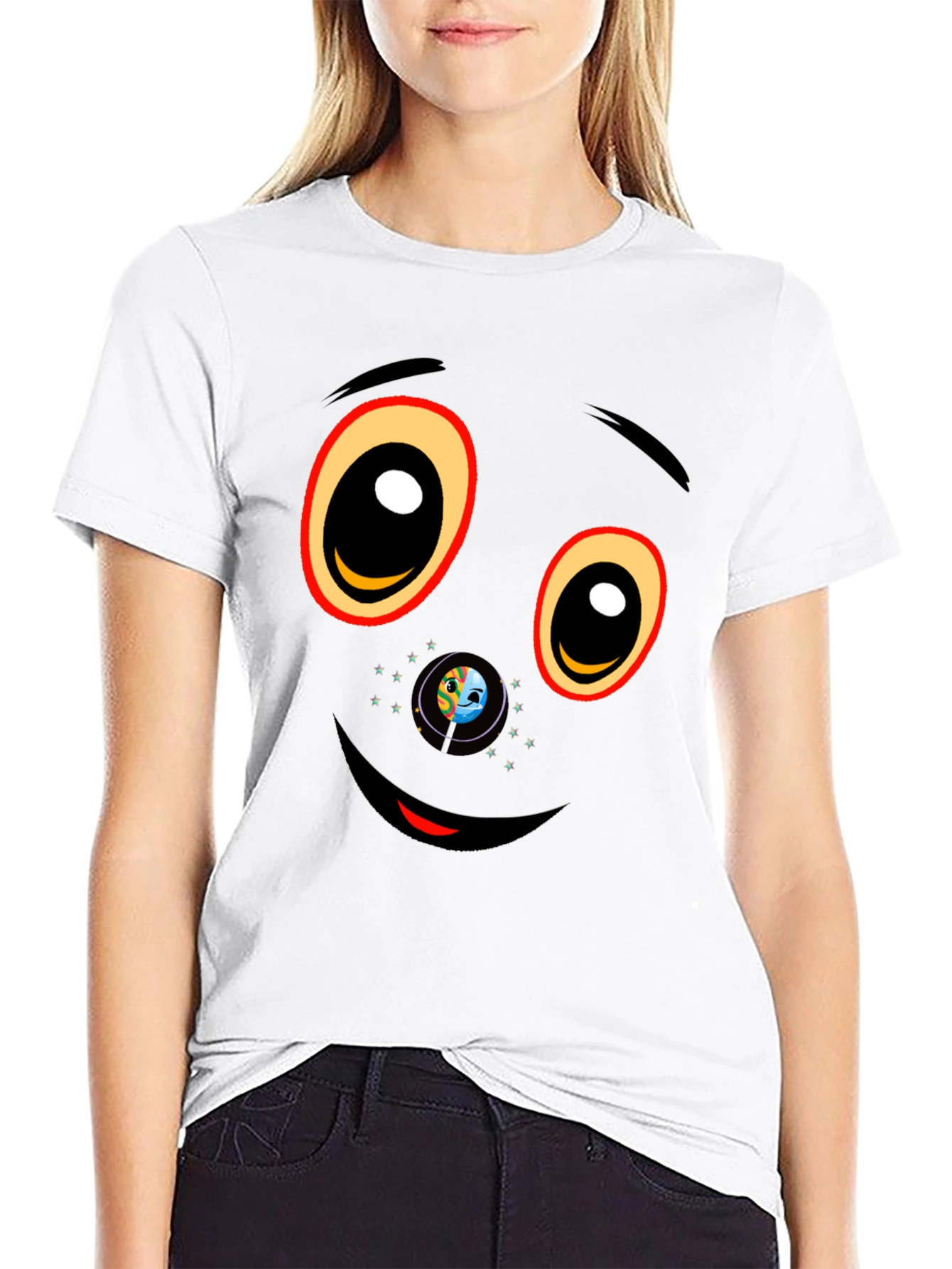Black Graphic T-Shirt with Face Design