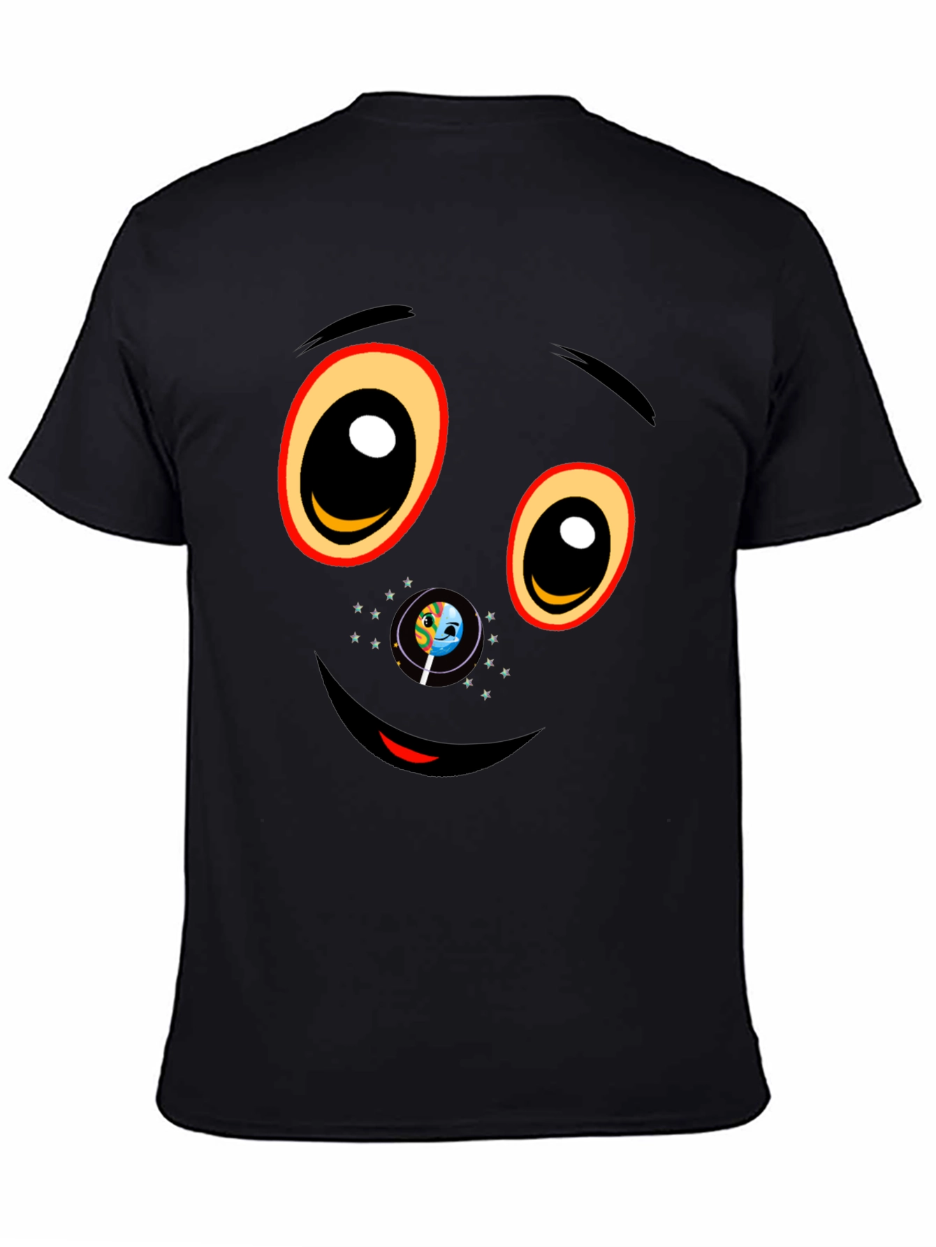 Black Graphic T-Shirt with Face Design