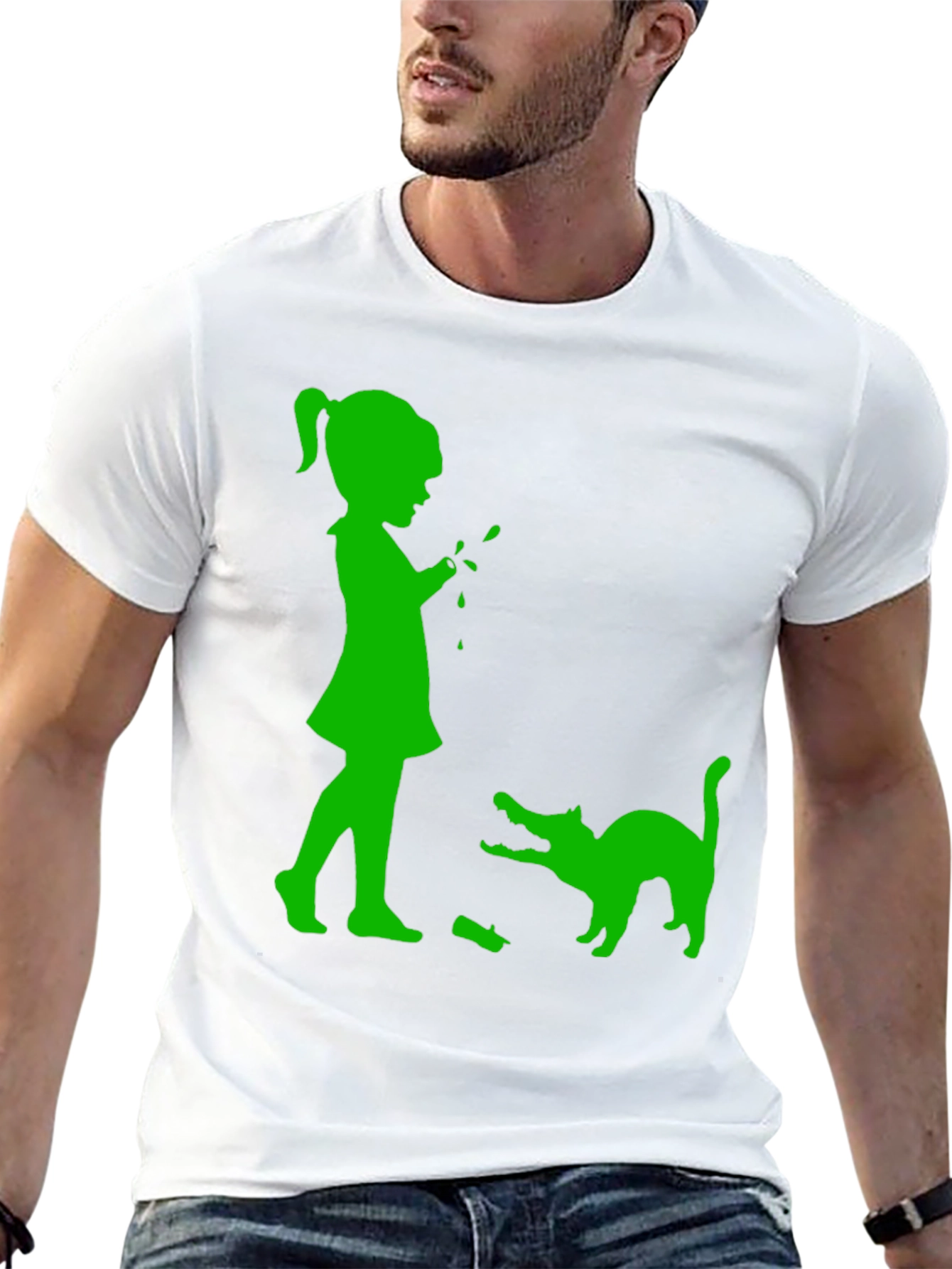Girl & Cat Graphic Tee - Fun Playful Design