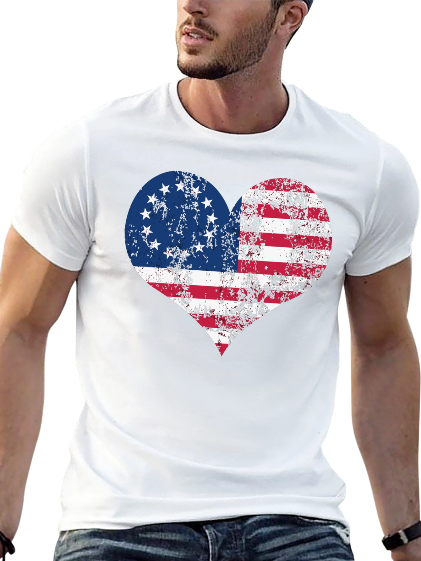 Patriotic Heart T-Shirt - USA Flag Design