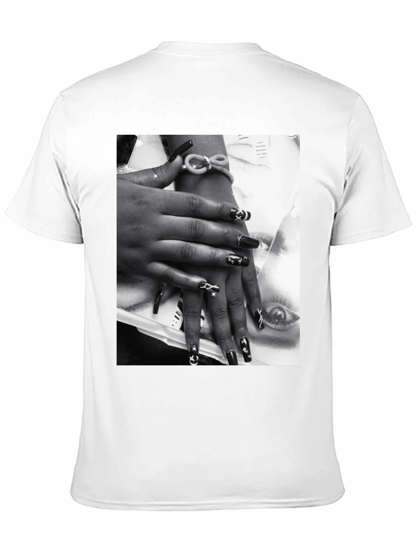 Trendy Black T-Shirt with Edgy Nail Art Print
