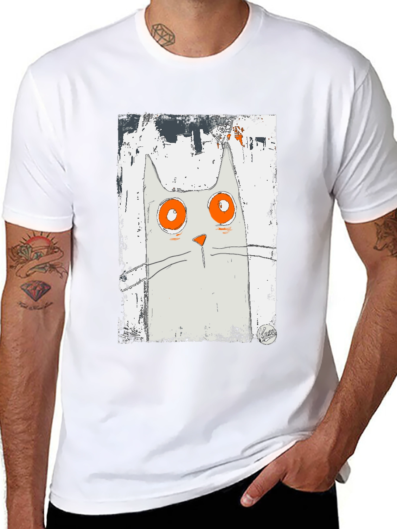 Cat Art Graphic Black T-Shirt