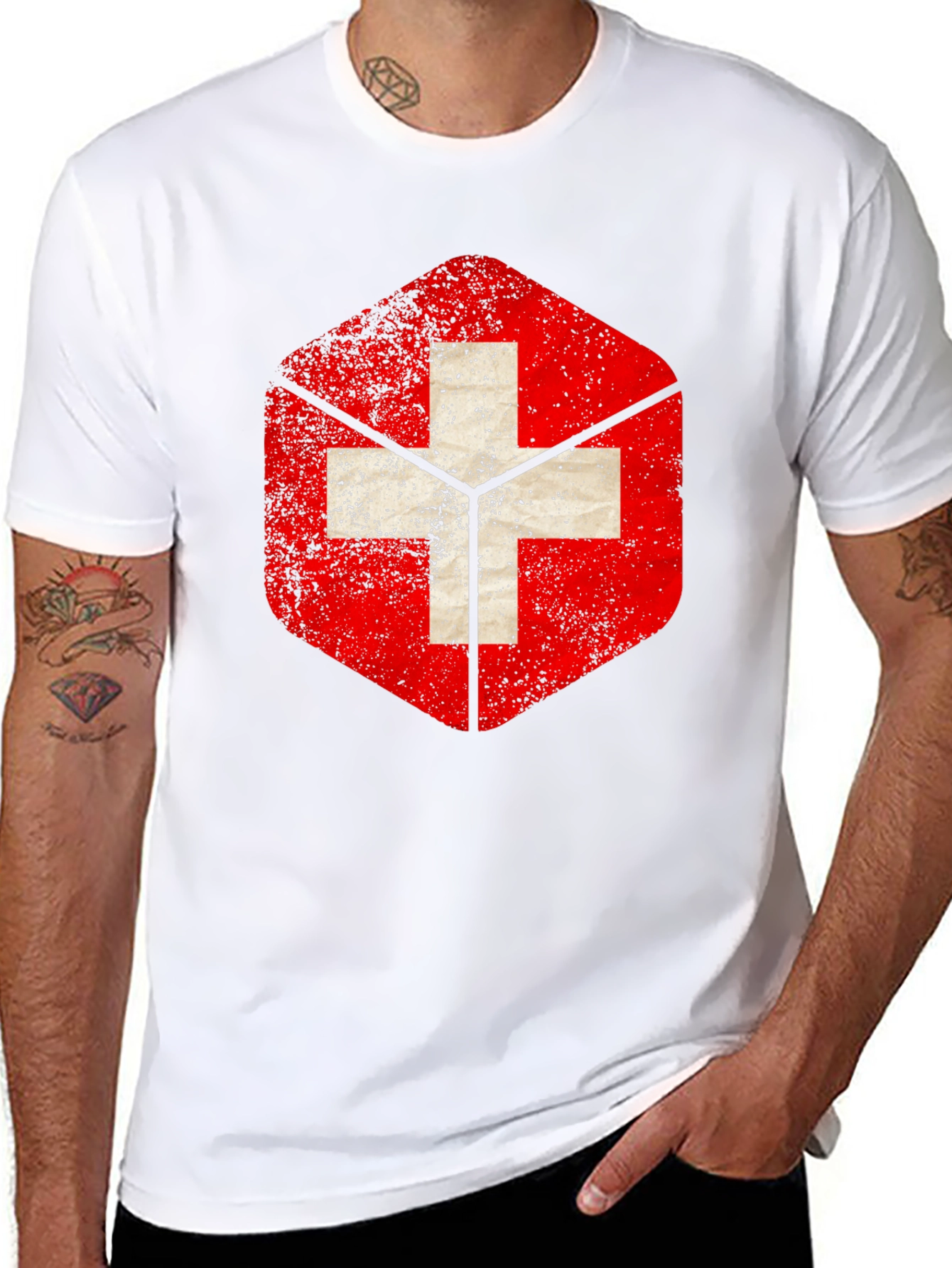 Swiss Flag Grunge Graphic T-Shirt