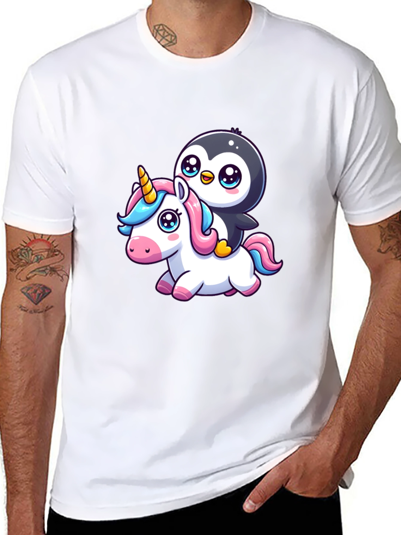 Penguin Riding Unicorn Graphic Tee