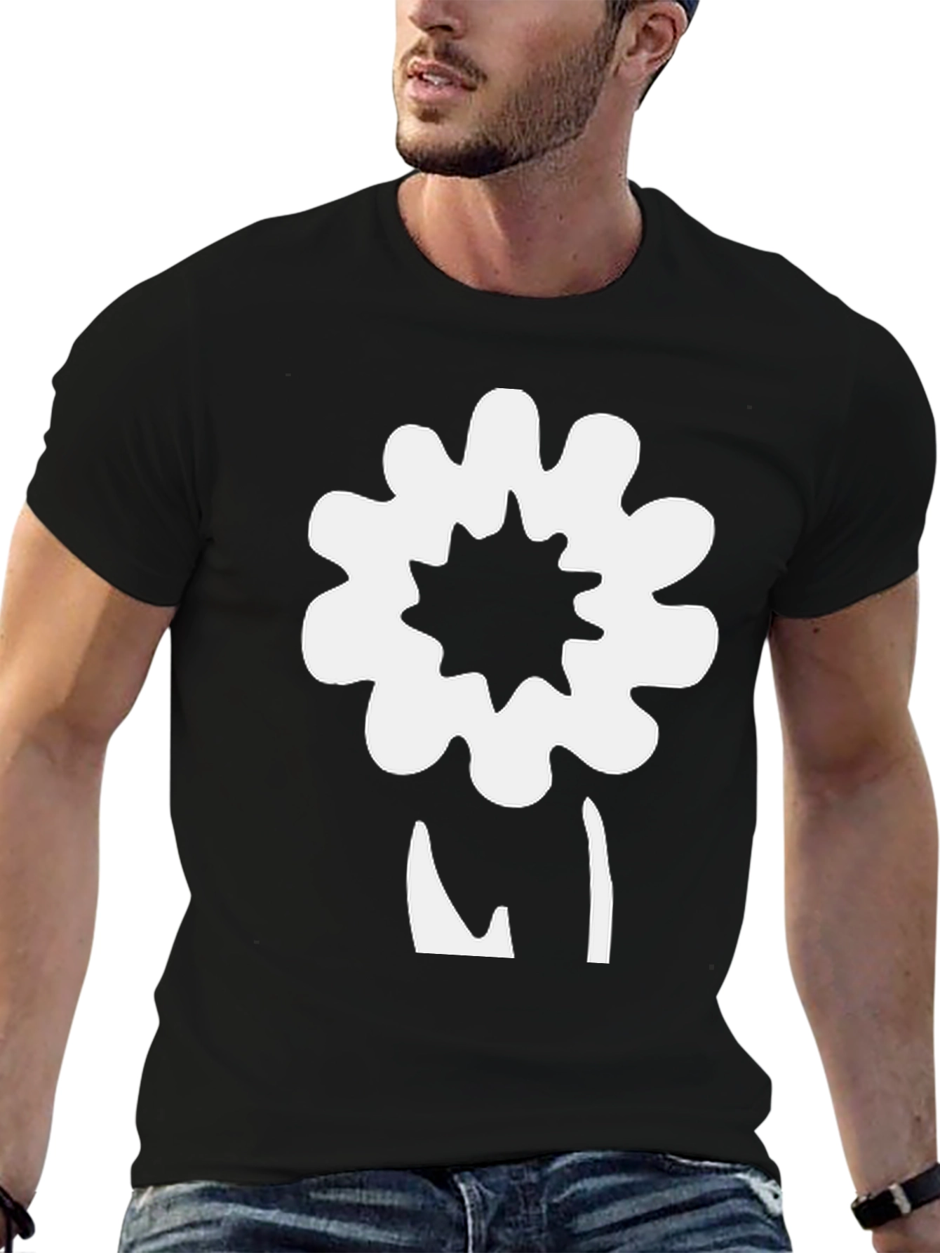 Unique Flower Graphic Black T-Shirt